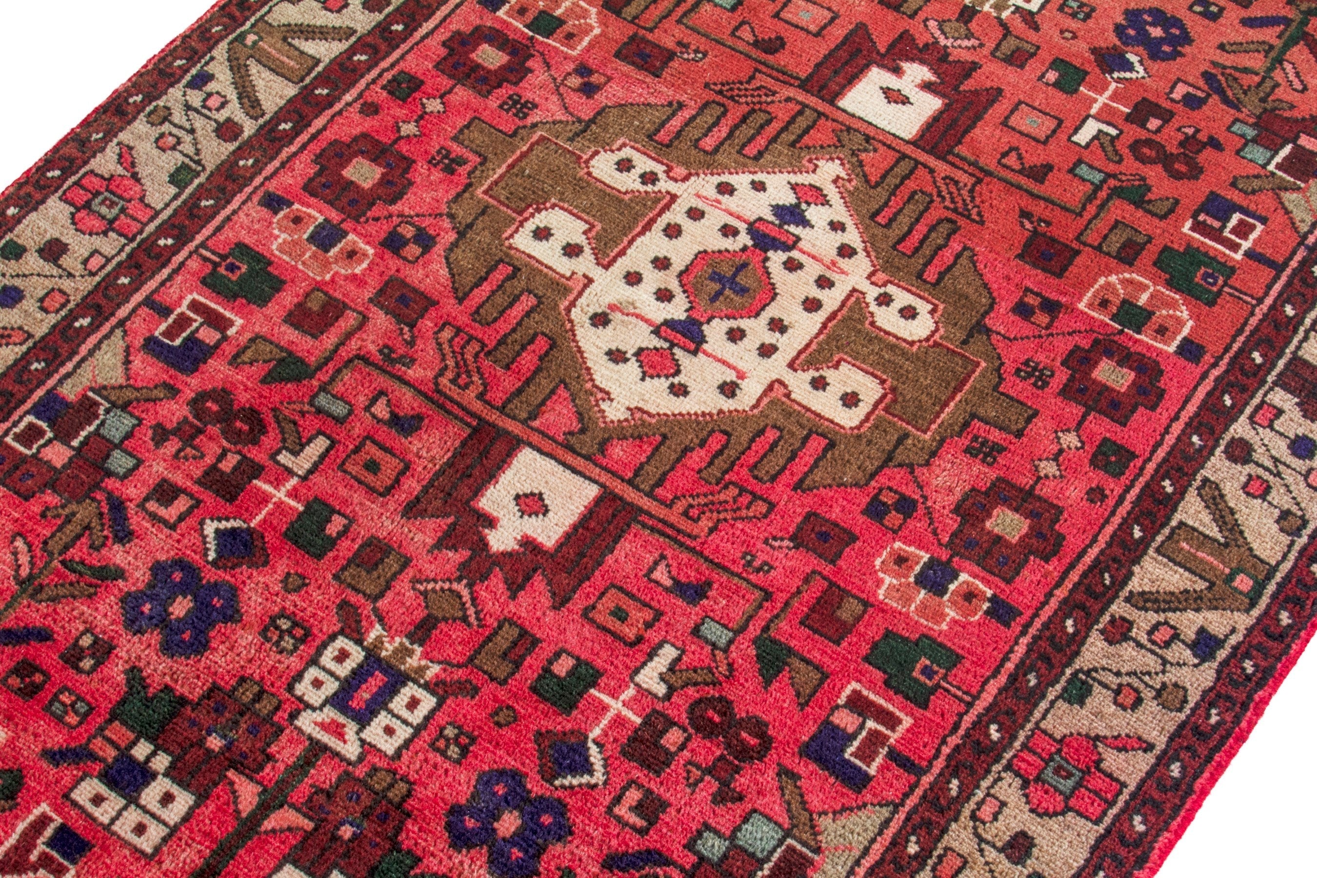 Persian Zanjan runner rug in deep red and cream, view 6 of 20