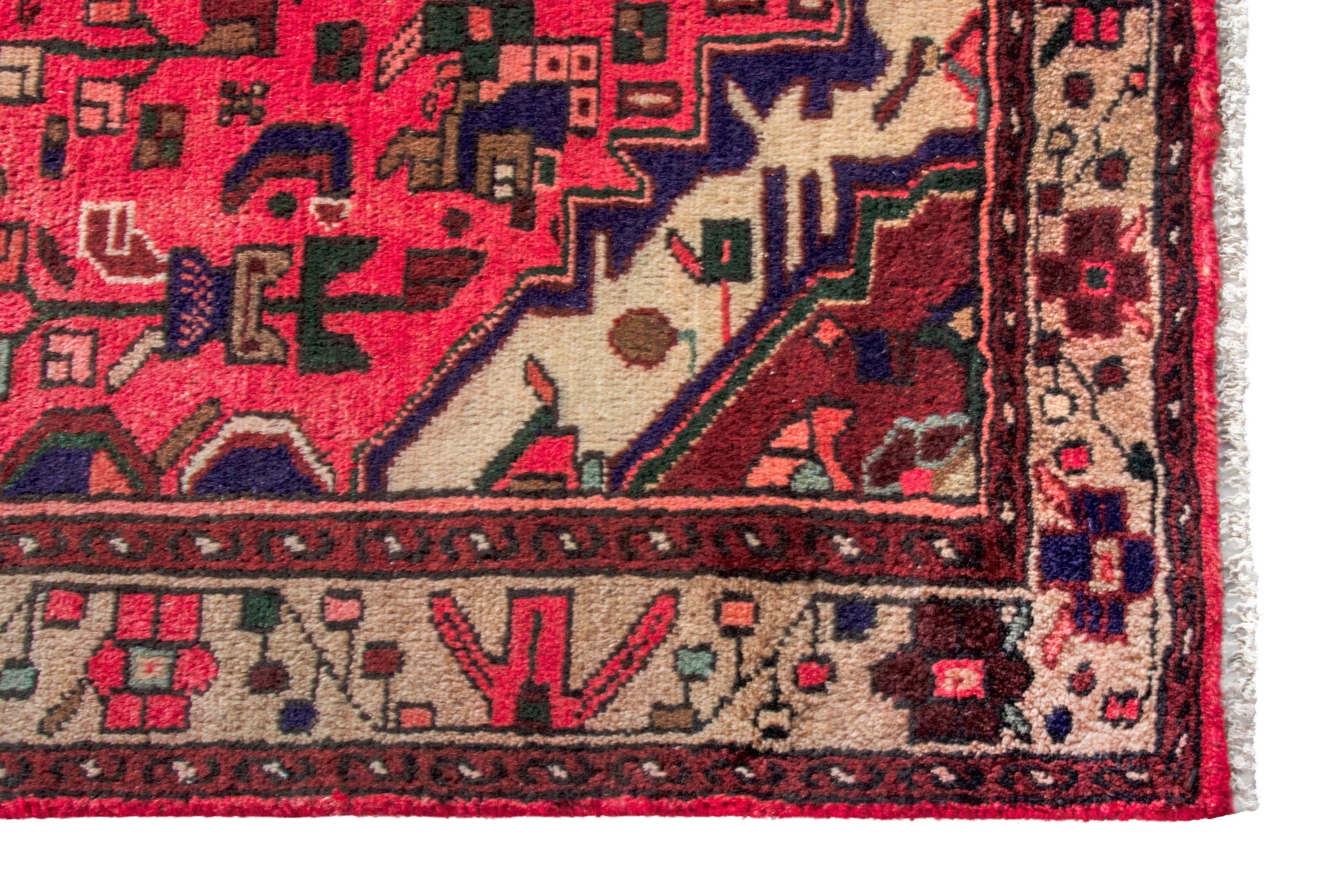 Persian Zanjan runner rug in deep red and cream, view 7 of 20