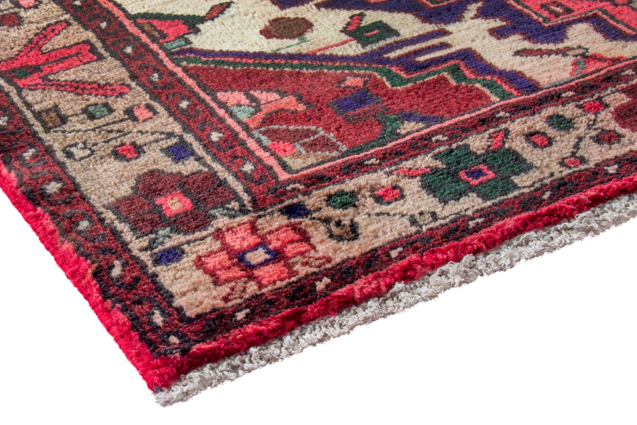 Persian Zanjan runner rug in deep red and cream, view 4 of 20