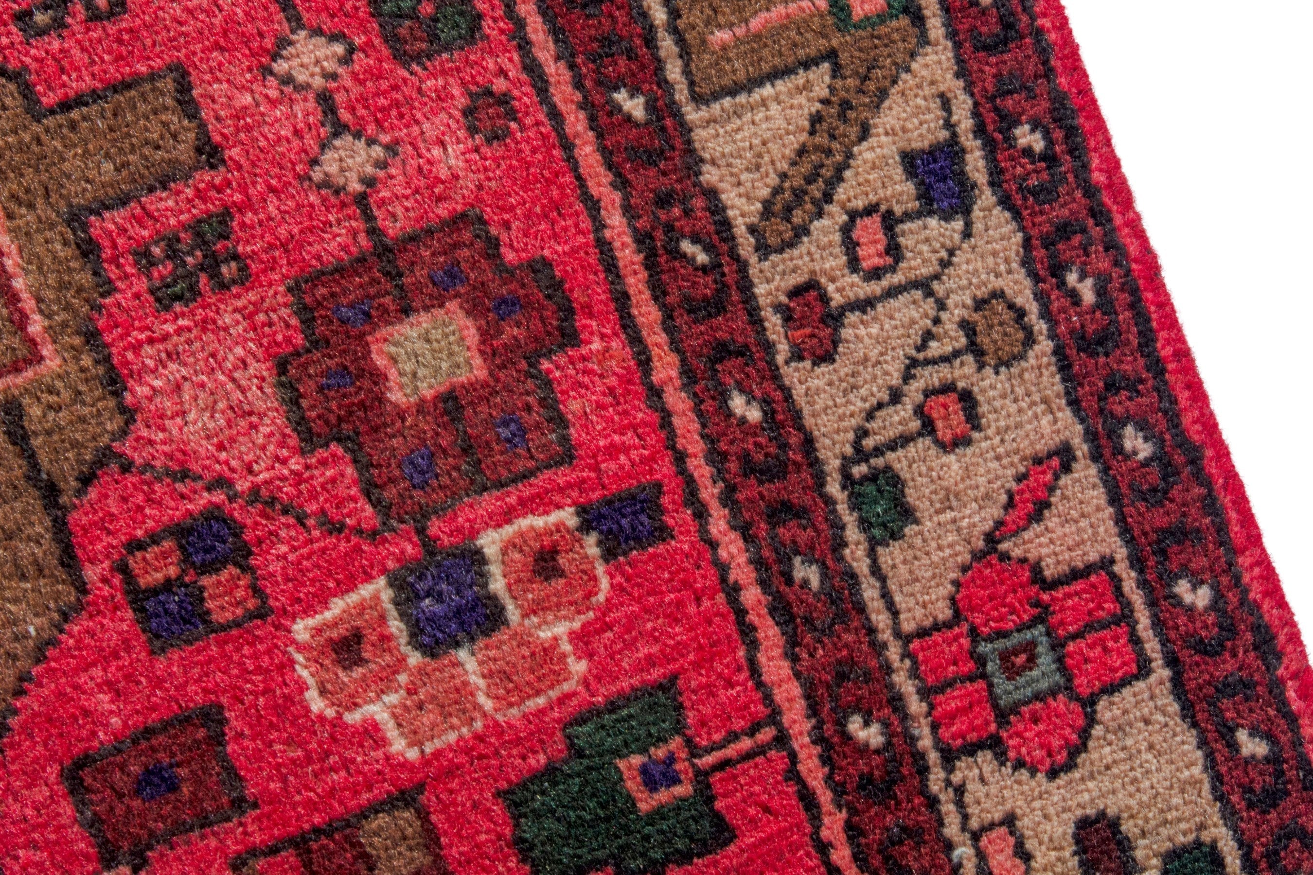 Persian Zanjan runner rug in deep red and cream, view 8 of 20