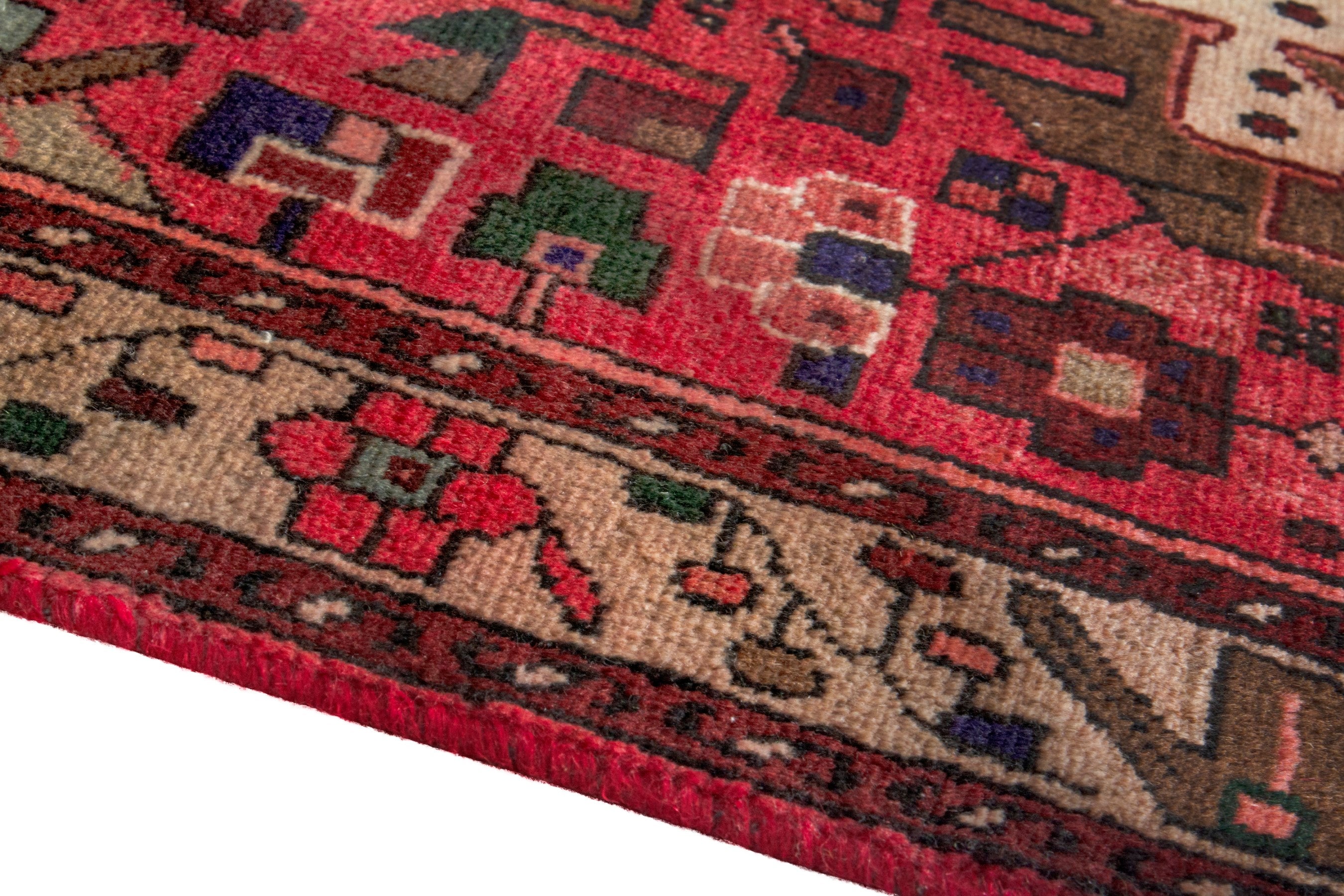 Persian Zanjan runner rug in deep red and cream, view 5 of 20