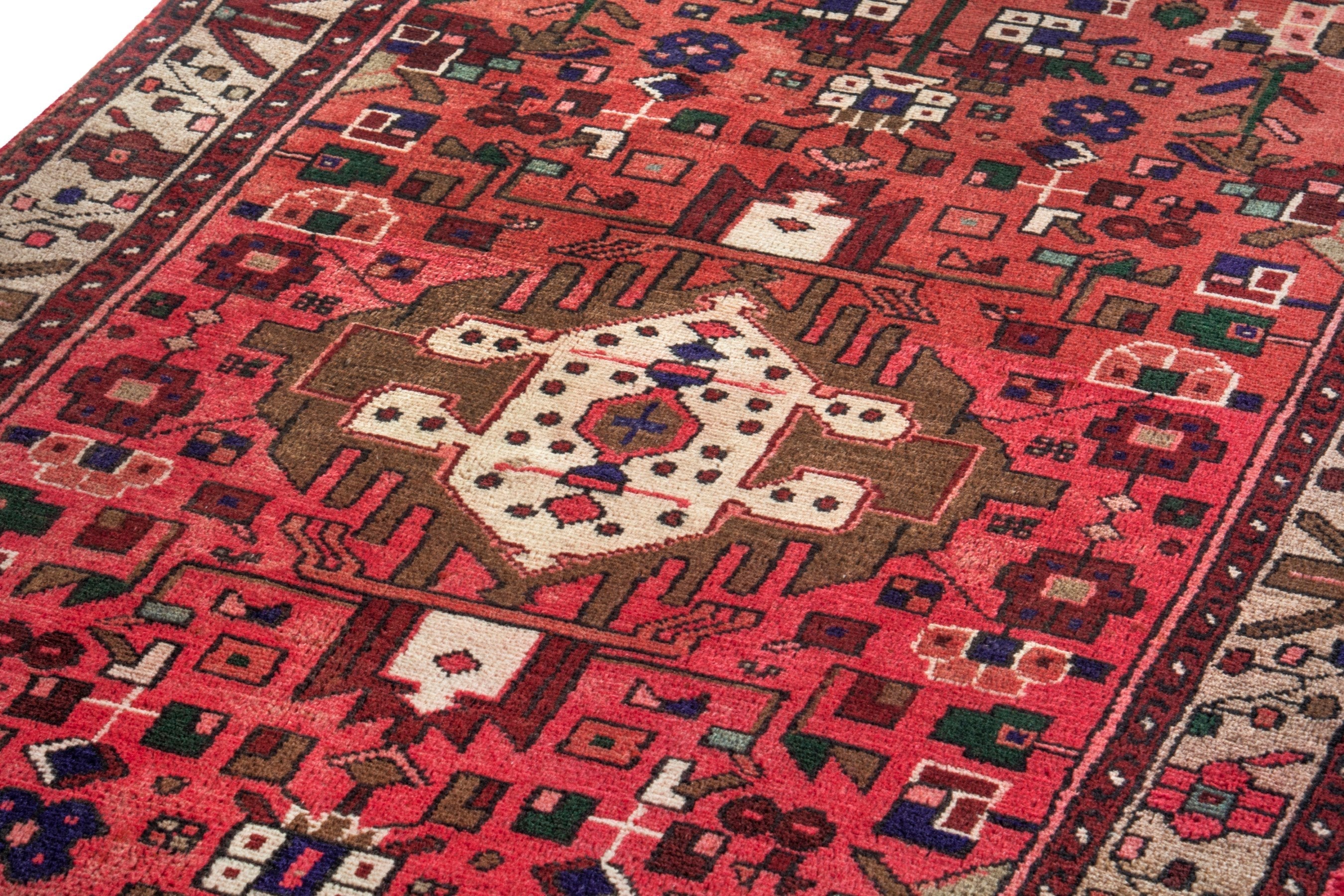 Persian Zanjan runner rug in deep red and cream, view 9 of 20