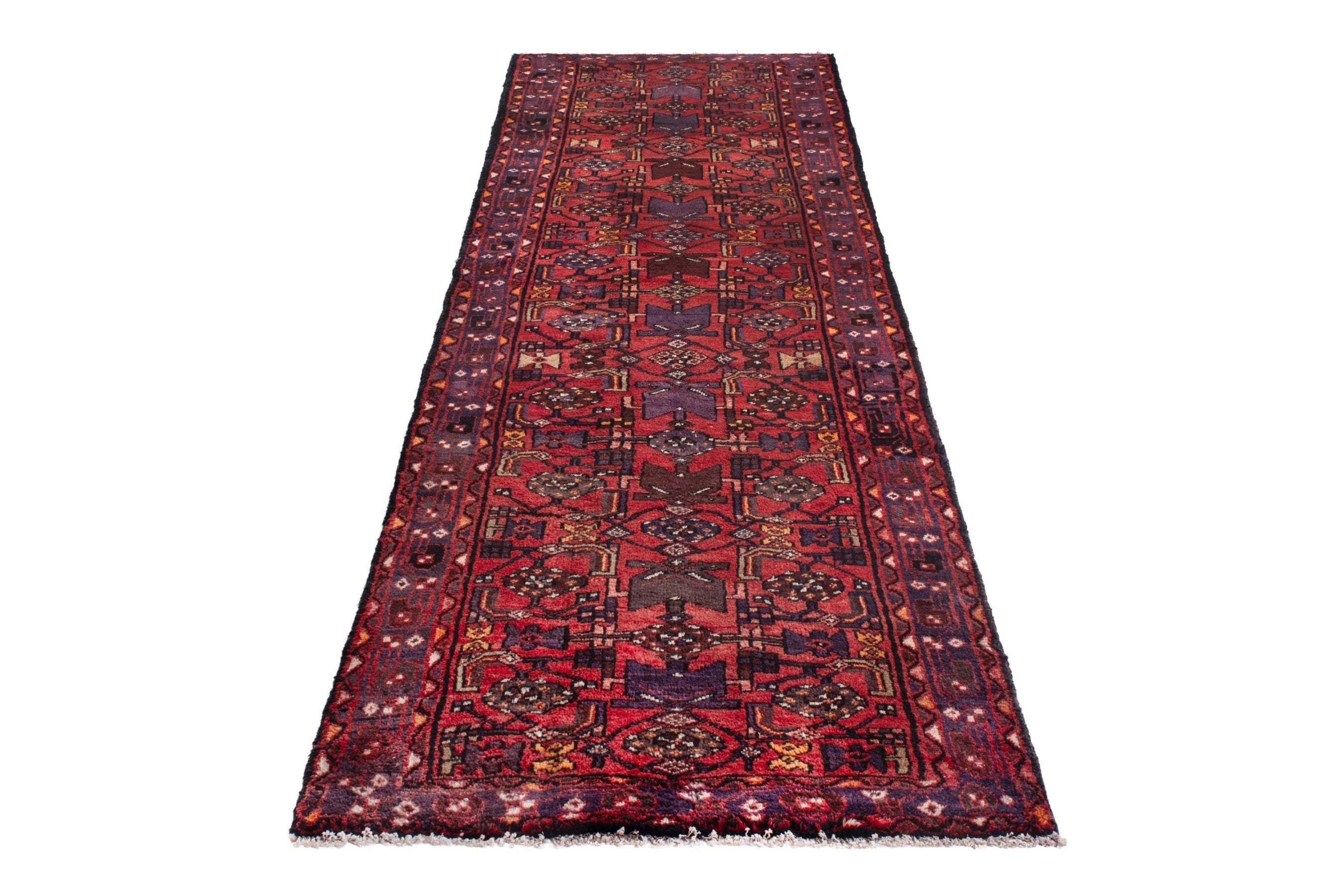 Persian Hamedan runner rug in deep red and burgundy, view 2 of 19