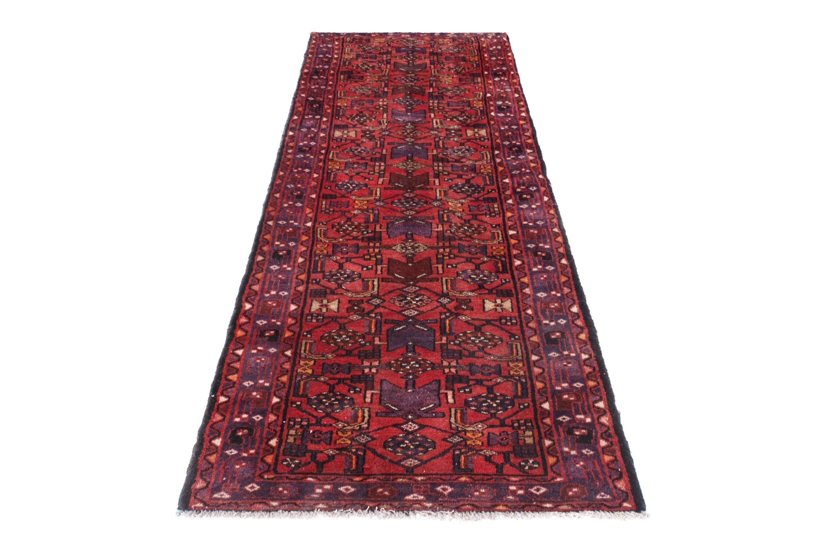 Persian Hamedan runner rug in deep red and burgundy, view 3 of 19