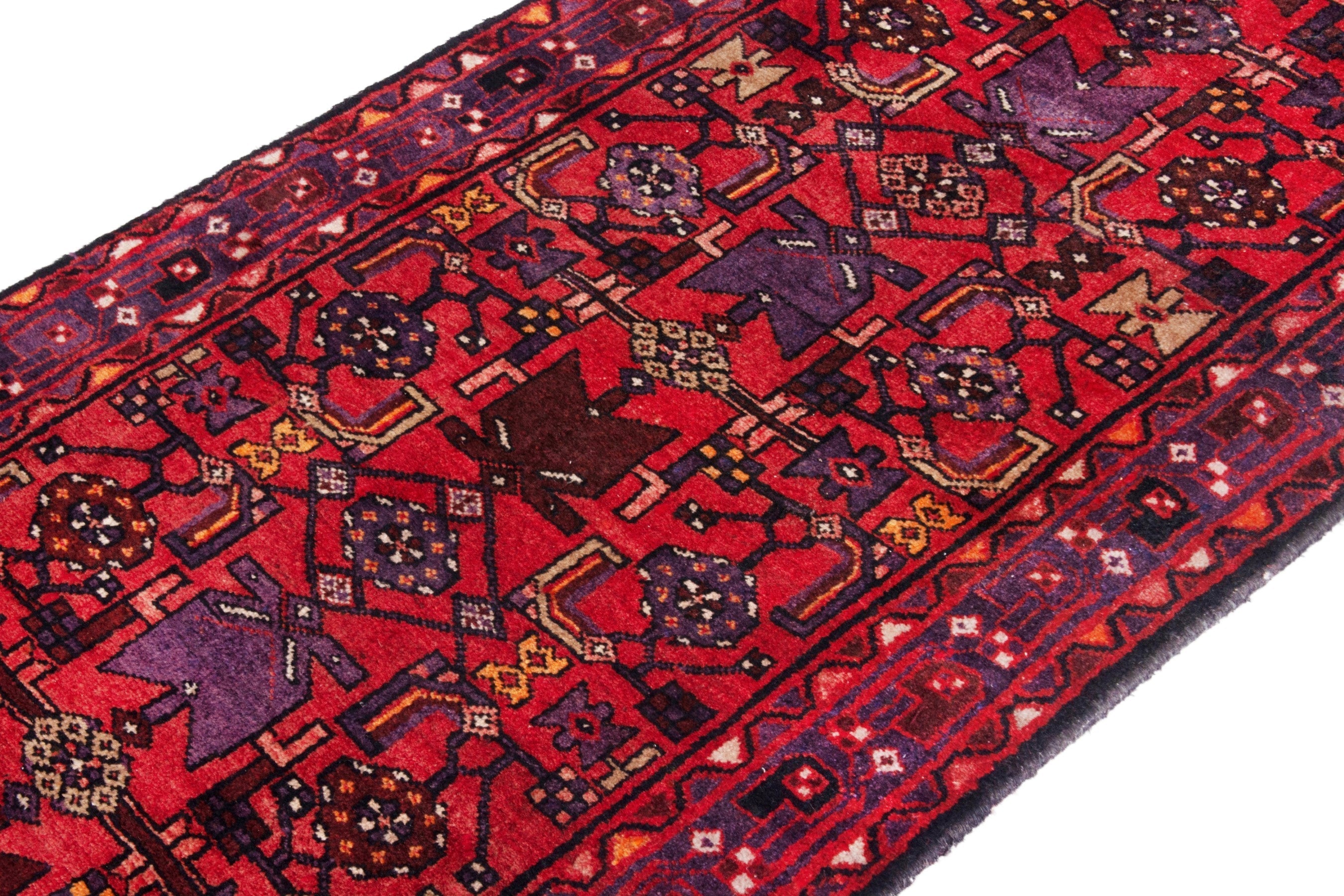 Persian Hamedan runner rug in deep red and burgundy, view 6 of 19