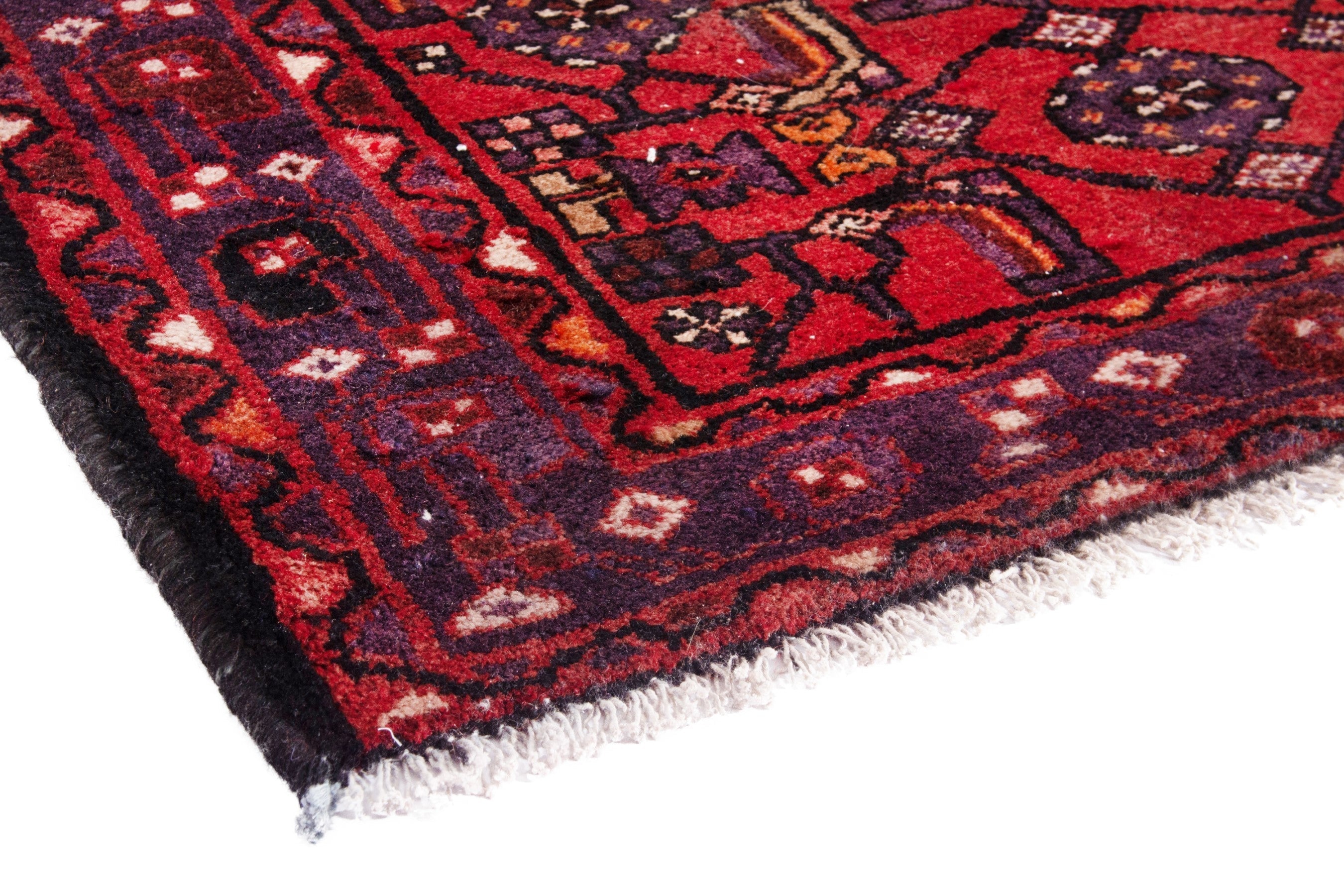 Persian Hamedan runner rug in deep red and burgundy, view 4 of 19