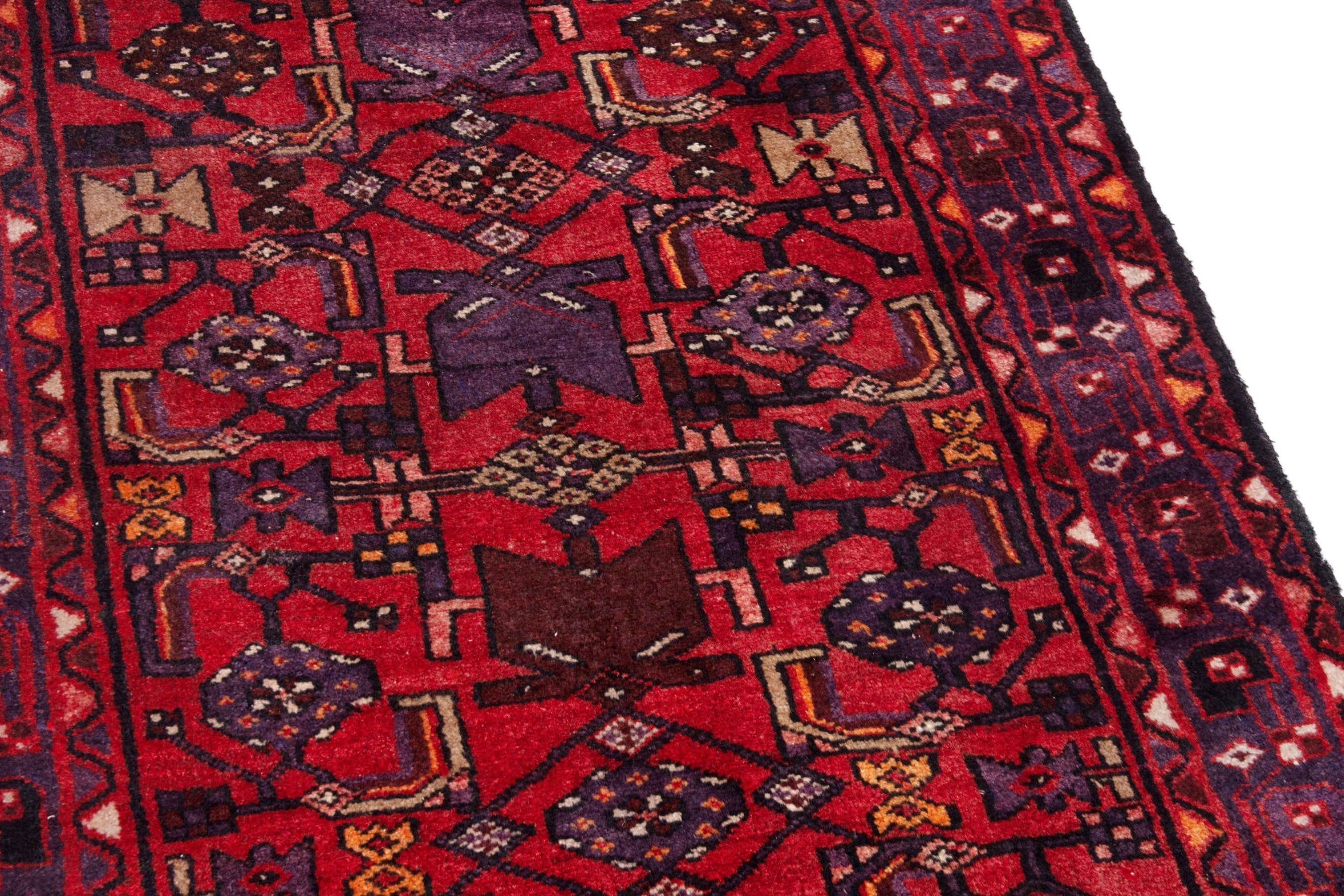 Persian Hamedan runner rug in deep red and burgundy, view 8 of 19