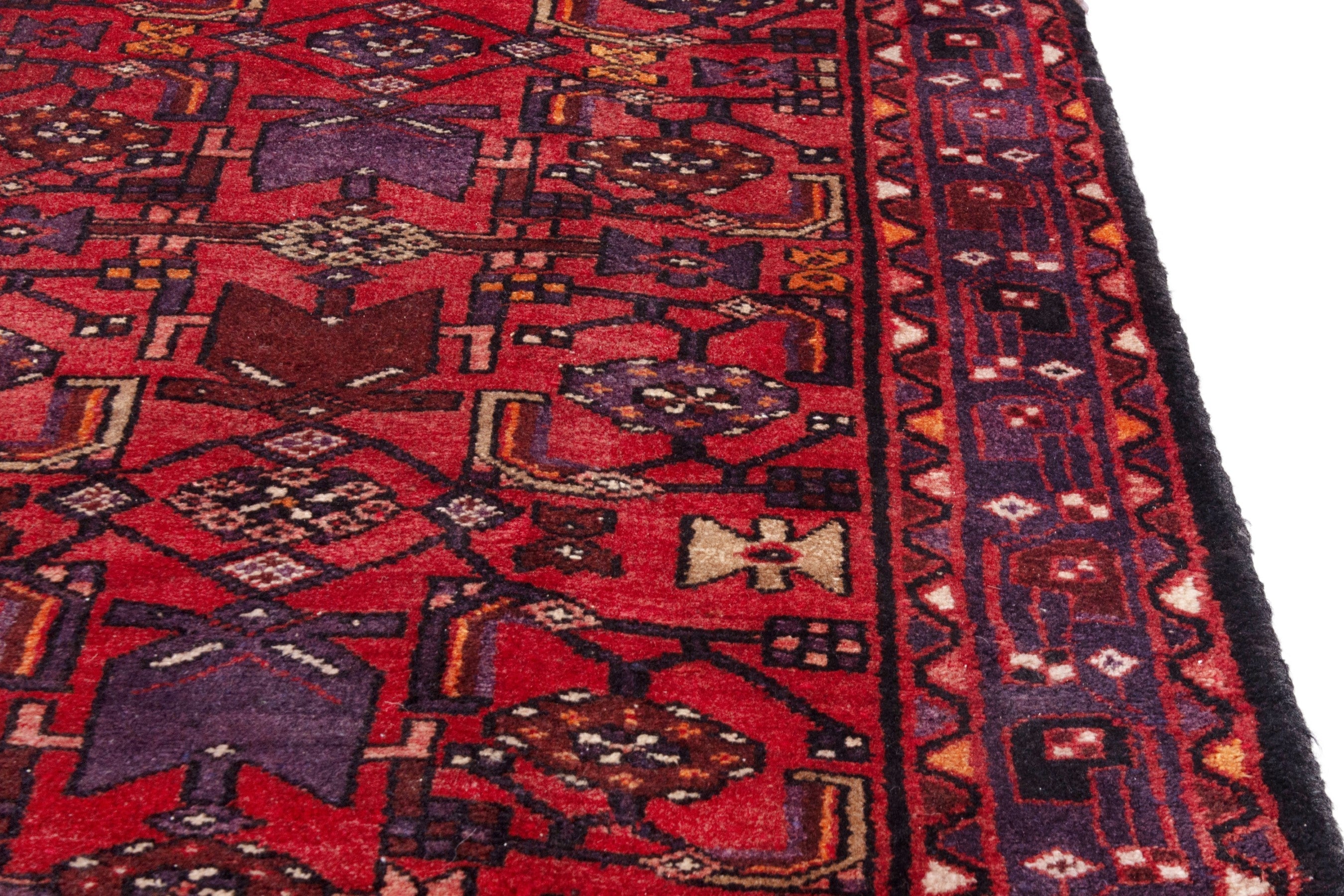 Persian Hamedan runner rug in deep red and burgundy, view 9 of 19