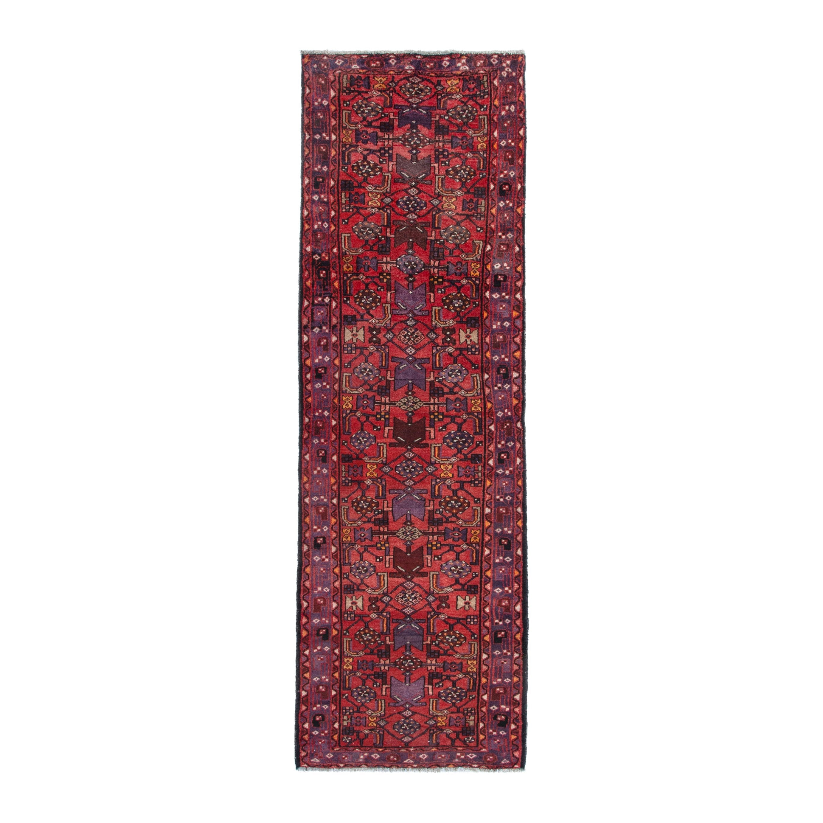 Persian Hamedan runner rug in deep red and burgundy, 3'5" x 11'1"