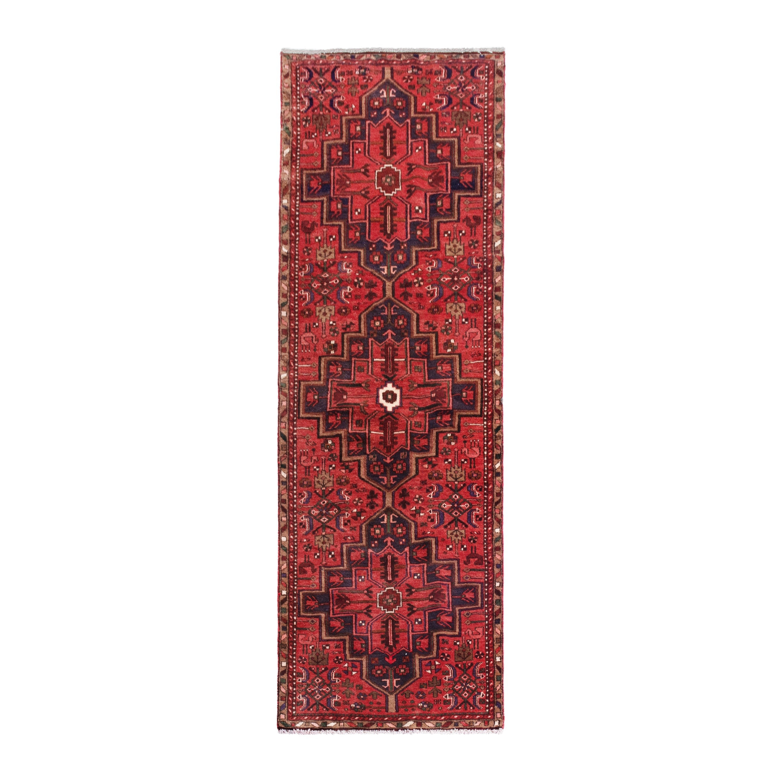 Persian Zanjan runner rug in deep red and burgundy, 2'11" x 9'3"