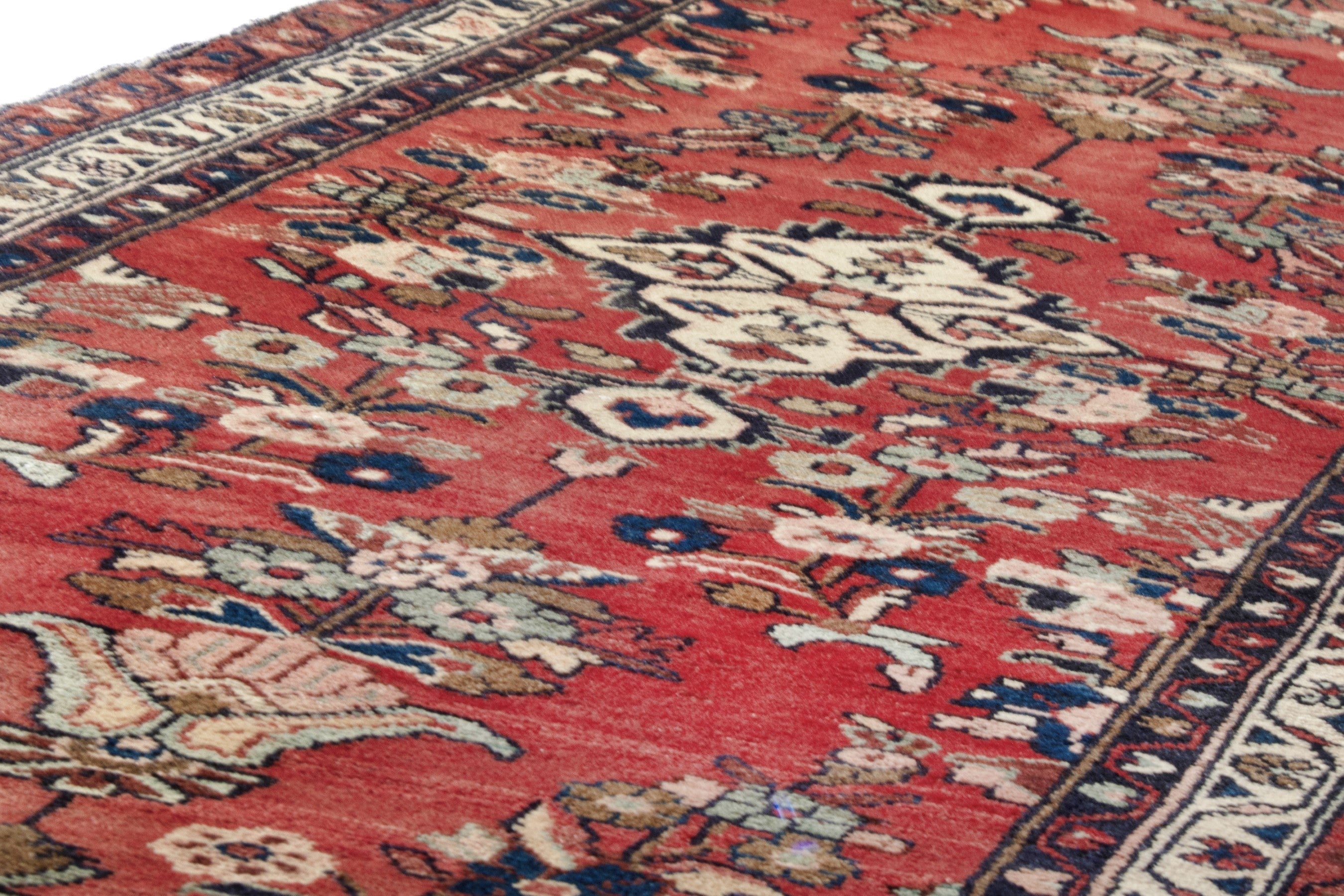 Persian Hamedan runner rug in deep red and cream, view 10 of 18
