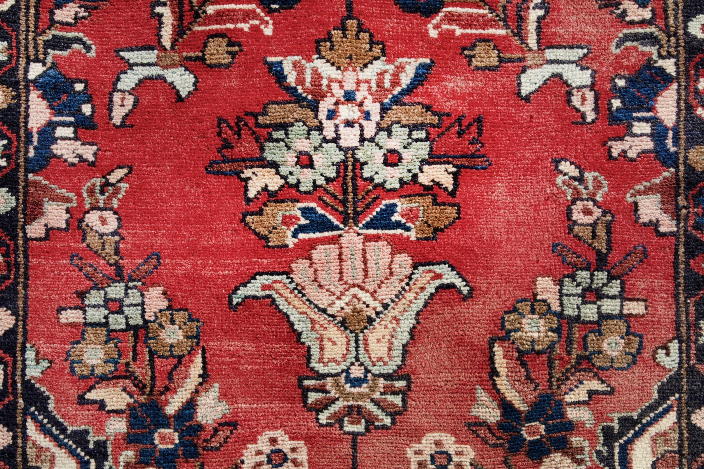 Persian Hamedan runner rug in deep red and cream, view 11 of 18