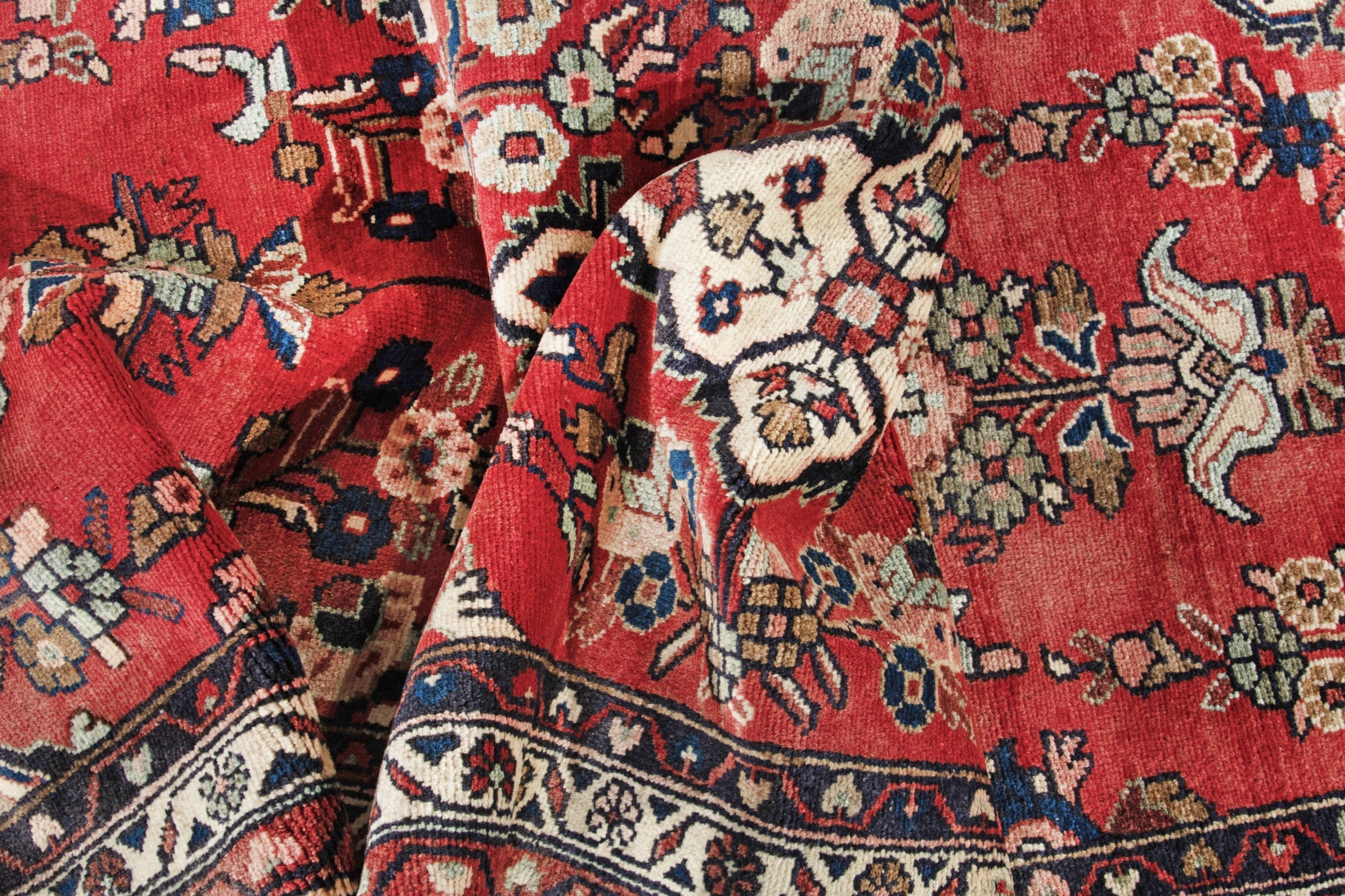 Persian Hamedan runner rug in deep red and cream, view 15 of 18