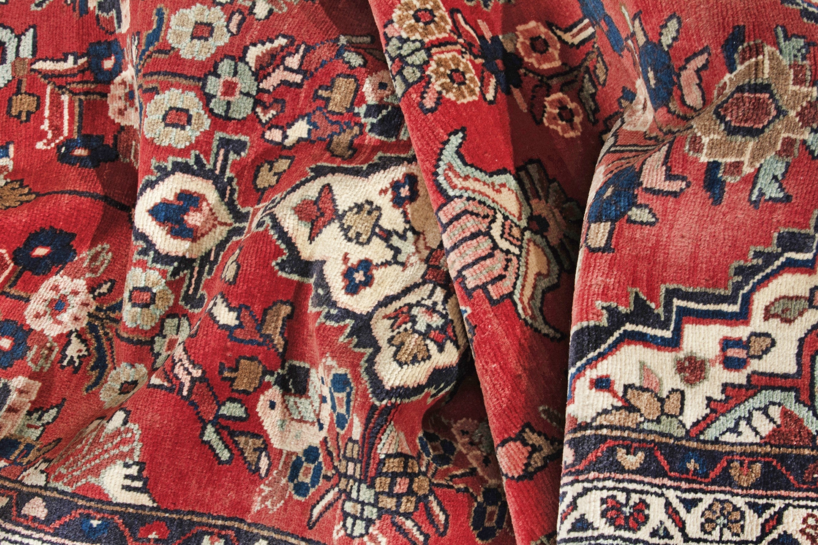 Persian Hamedan runner rug in deep red and cream, view 16 of 18