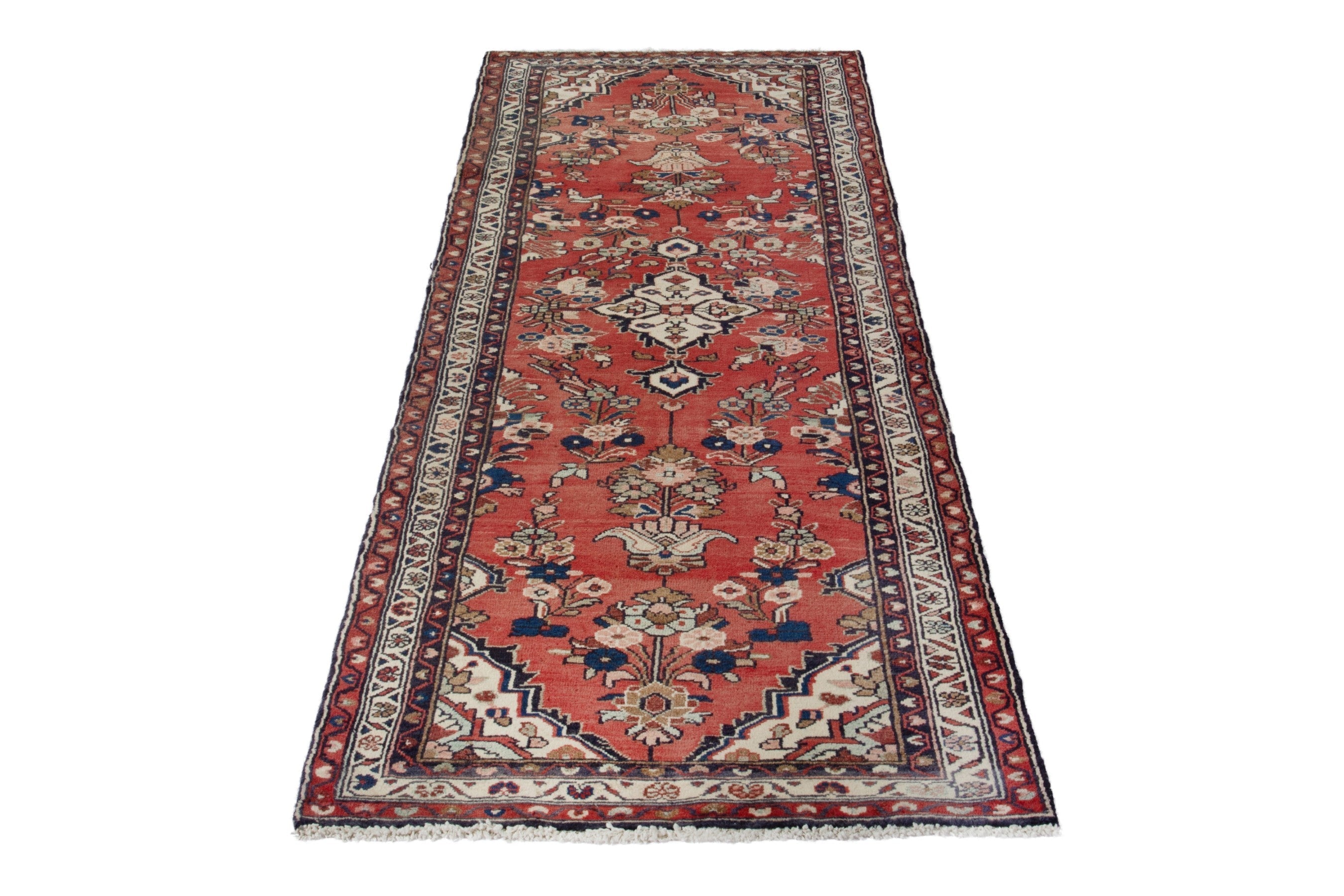 Persian Hamedan runner rug in deep red and cream, view 3 of 18