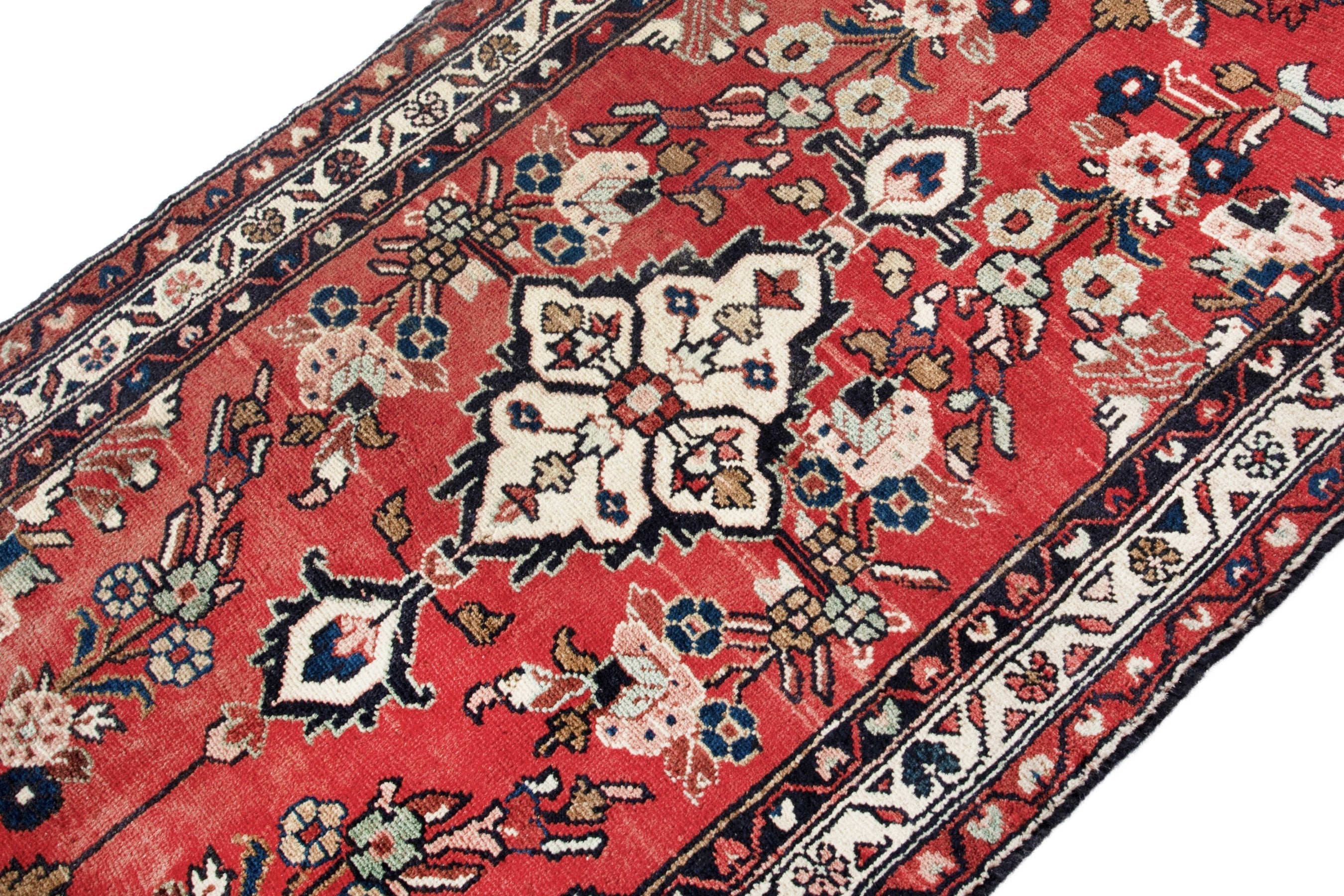 Persian Hamedan runner rug in deep red and cream, view 6 of 18