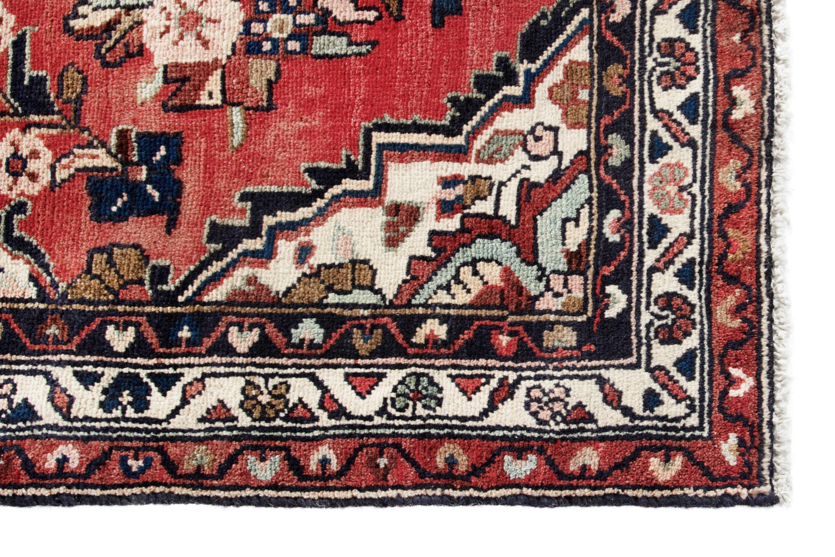 Persian Hamedan runner rug in deep red and cream, view 7 of 18