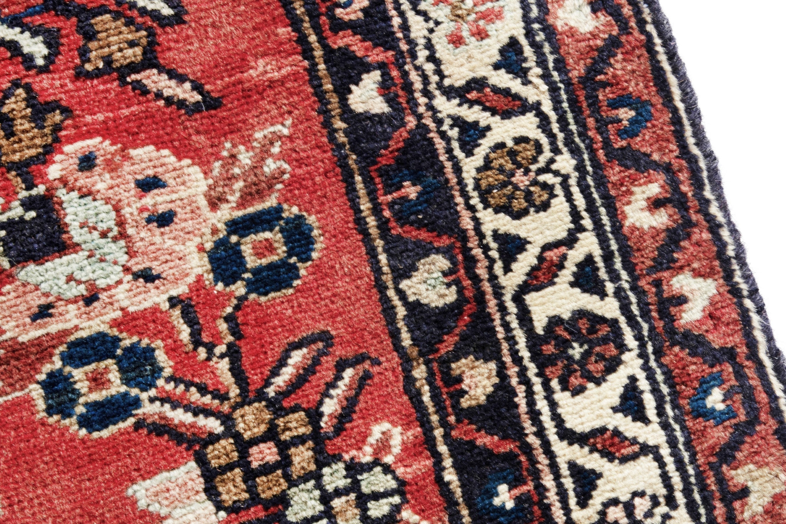 Persian Hamedan runner rug in deep red and cream, view 8 of 18