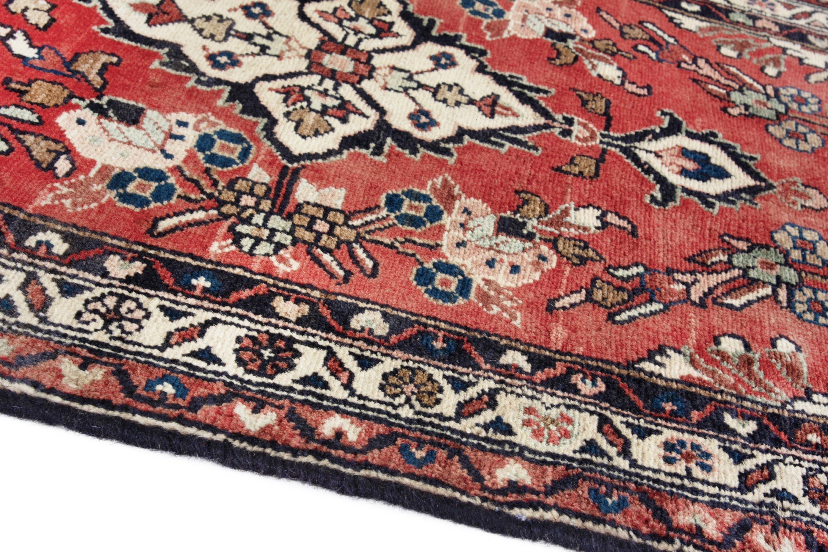 Persian Hamedan runner rug in deep red and cream, view 5 of 18