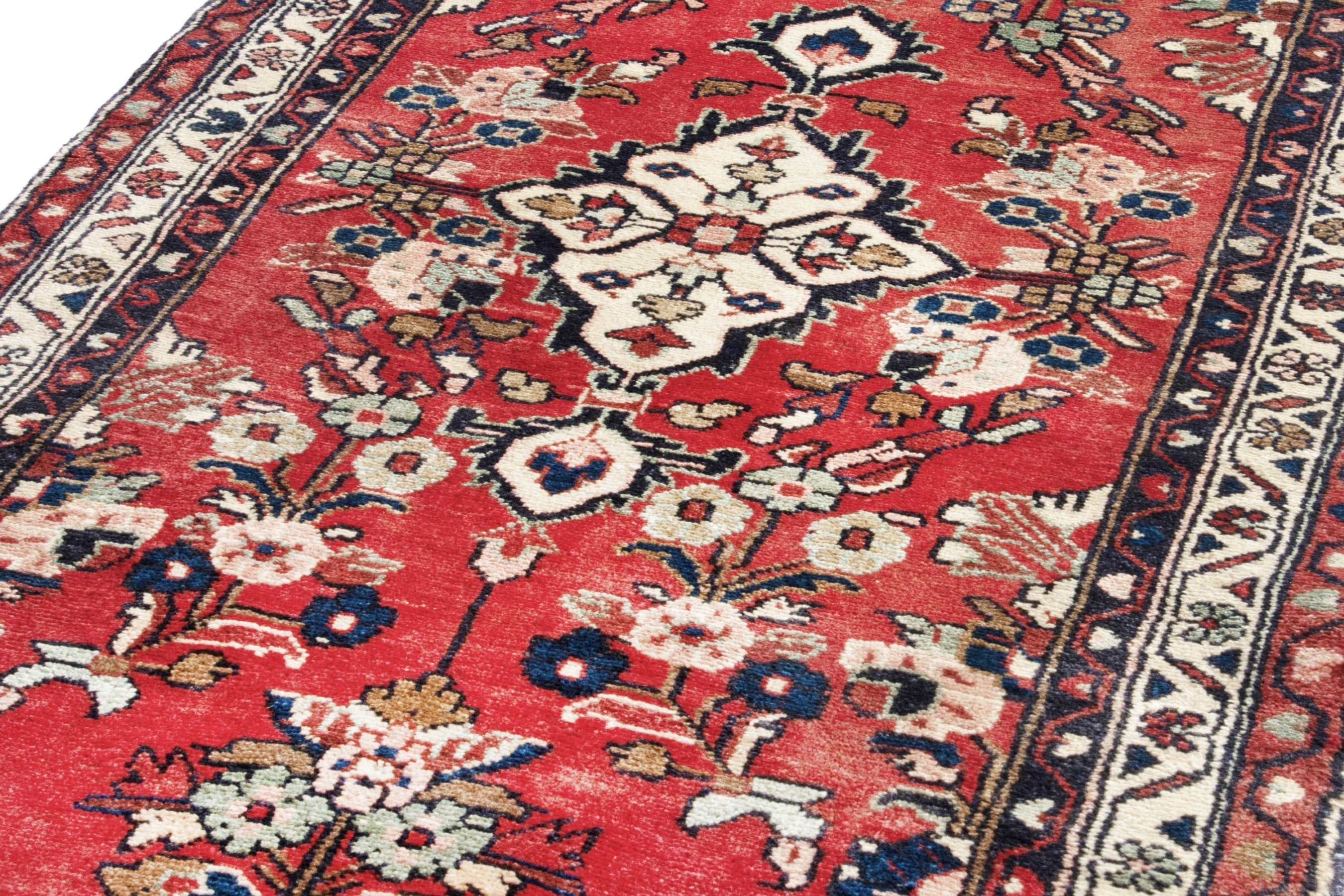 Persian Hamedan runner rug in deep red and cream, view 9 of 18