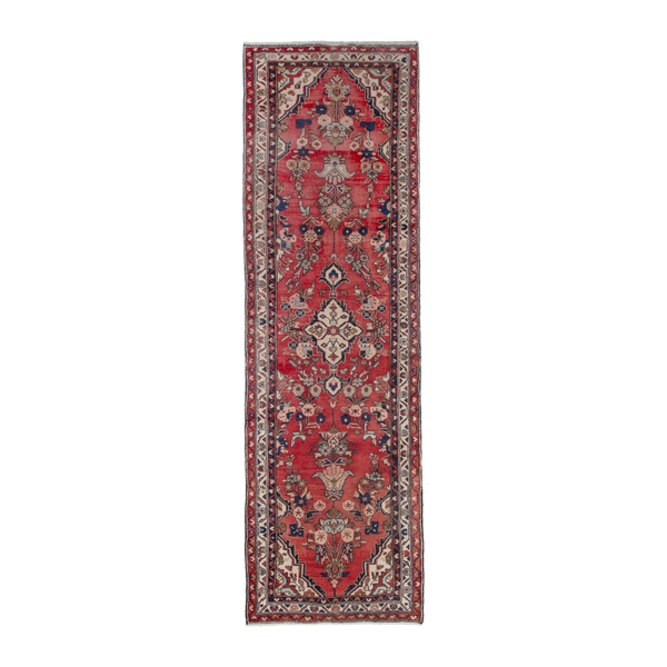 Persian Hamadan runner rug in deep red and cream, 2'8" x 9'3"