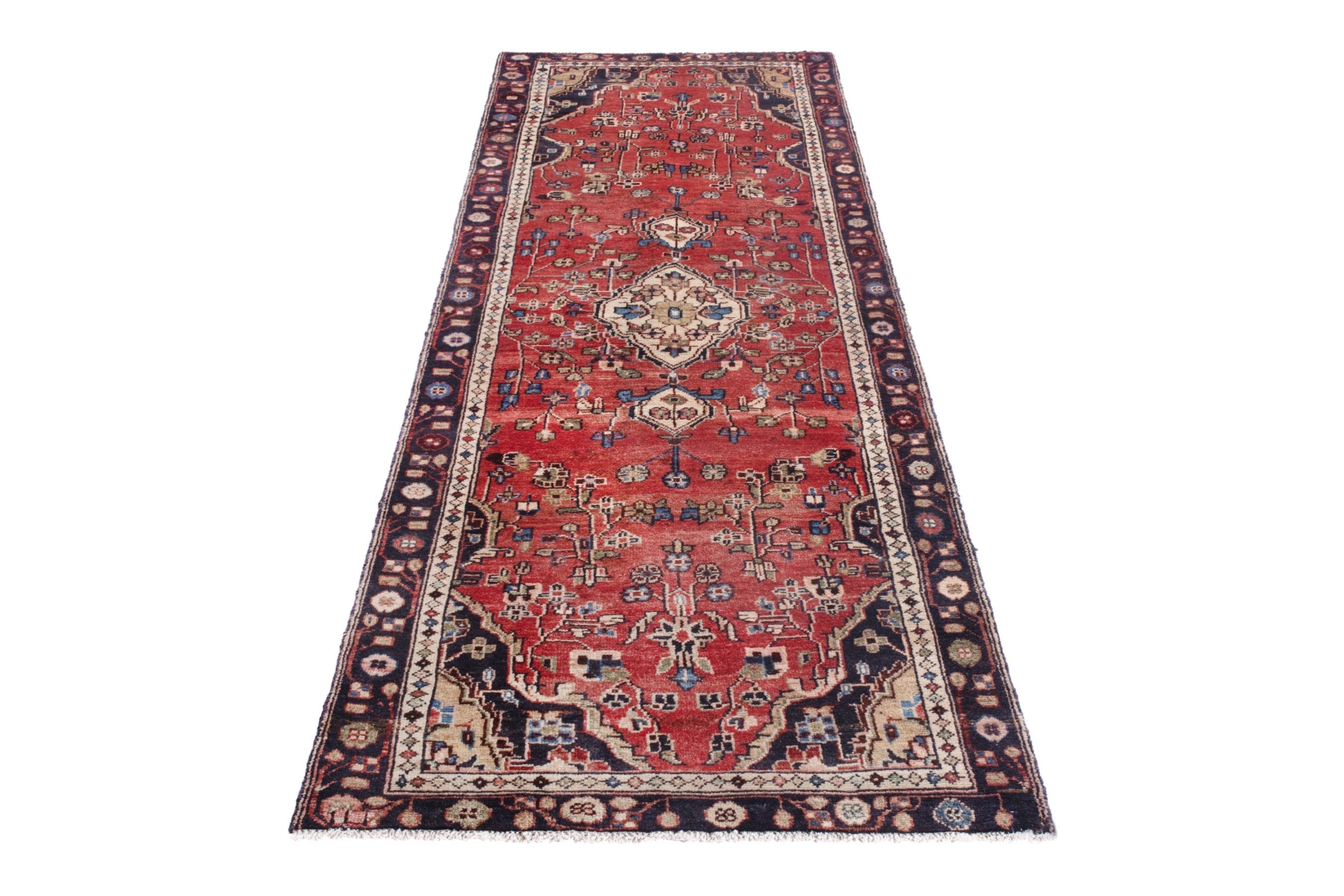 Persian Hamedan runner rug in deep red and burgundy, view 2 of 19