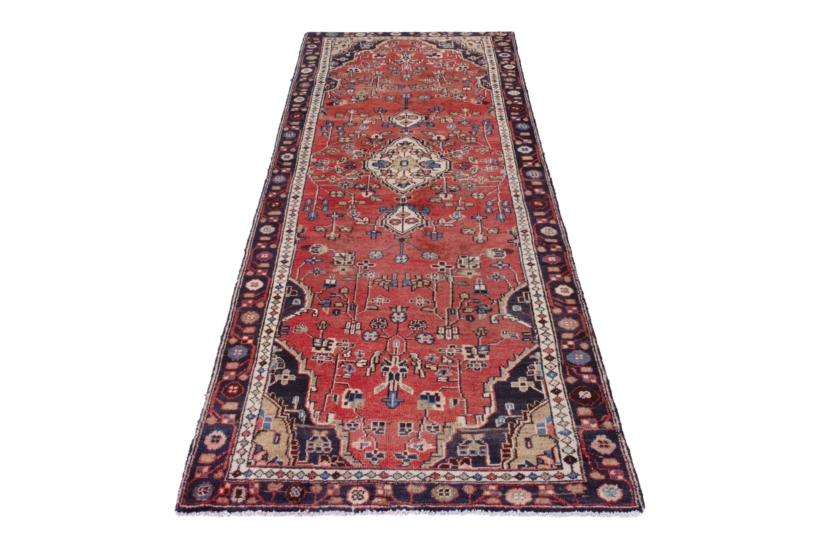 Persian Hamedan runner rug in deep red and burgundy, view 3 of 19