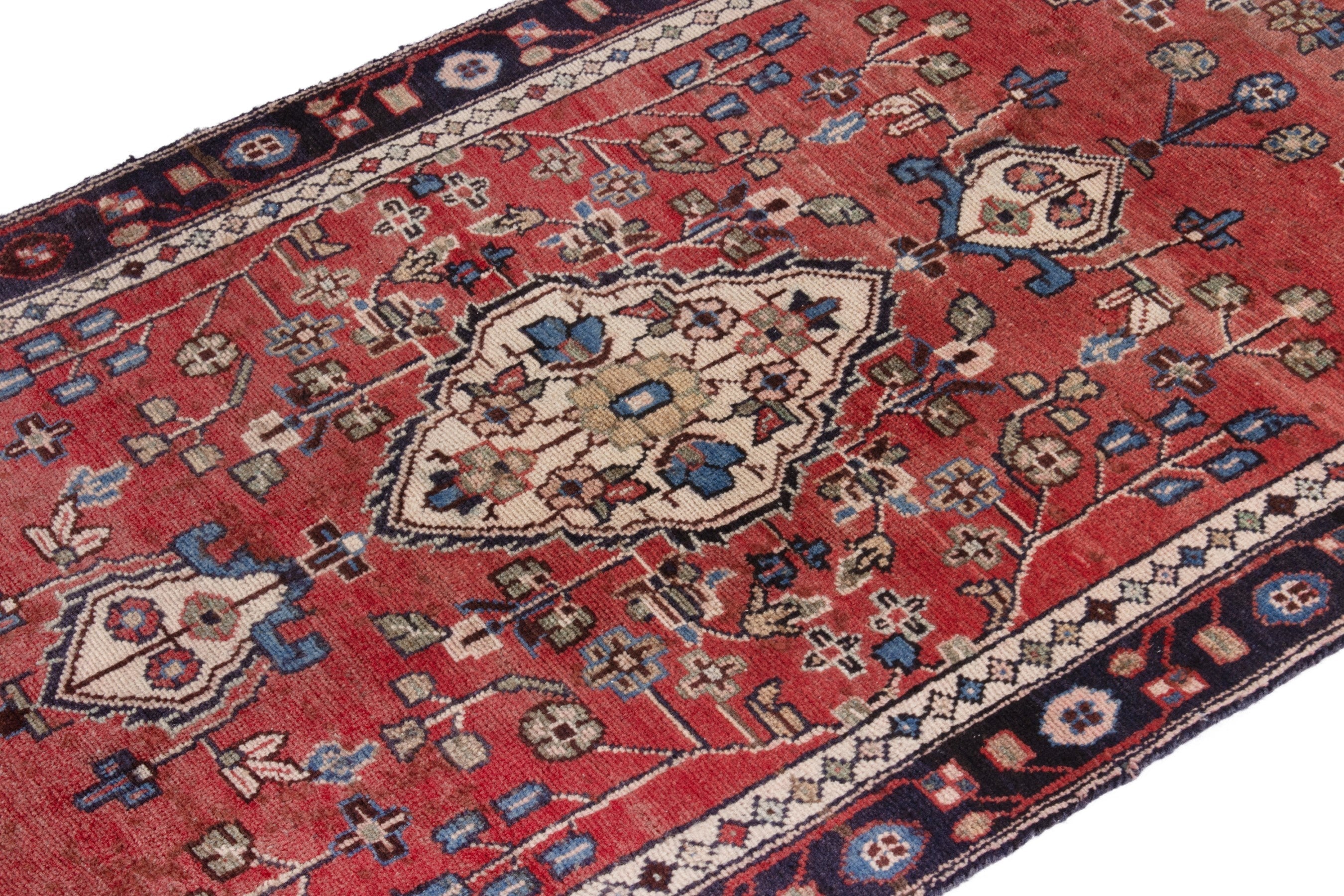 Persian Hamedan runner rug in deep red and burgundy, view 6 of 19