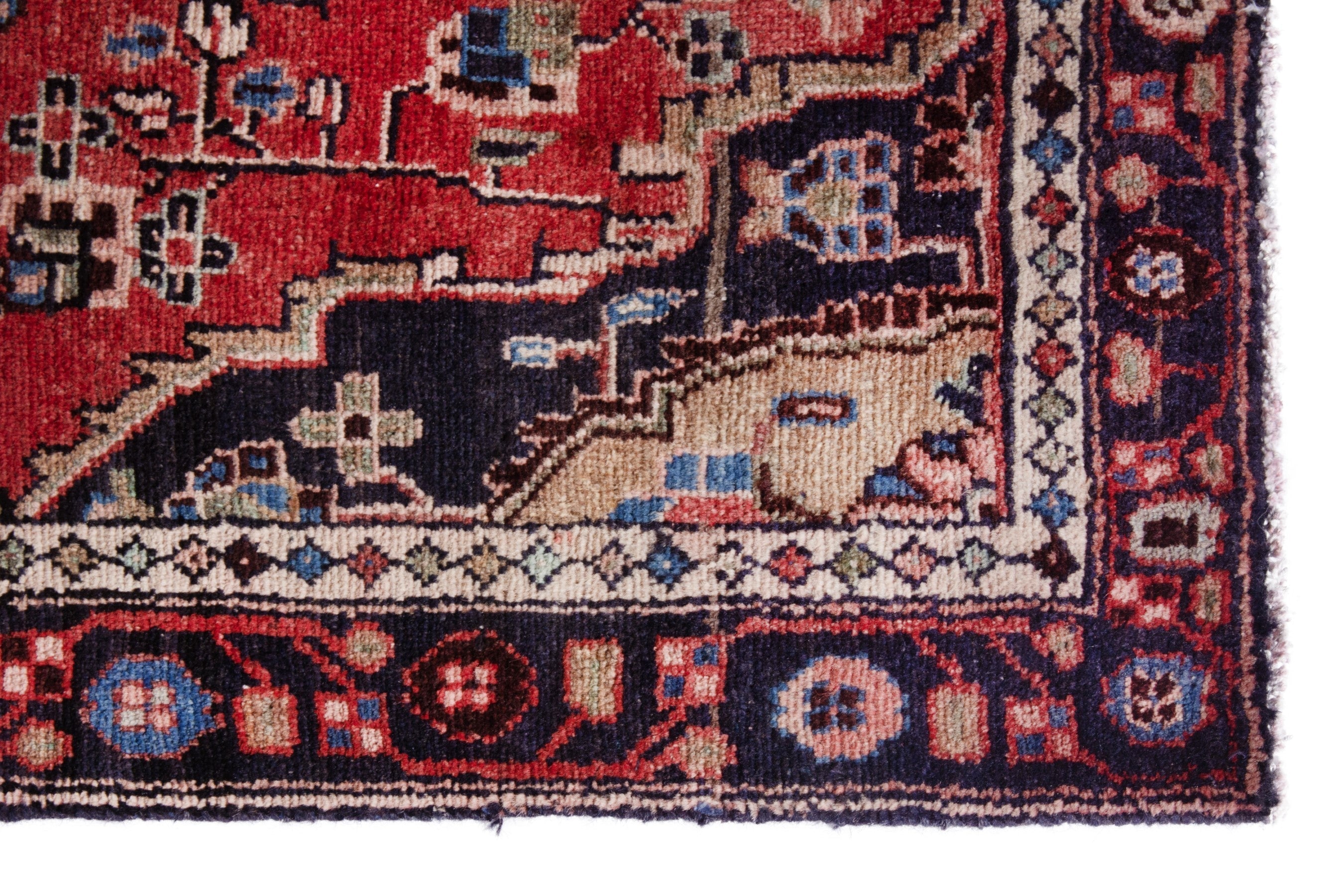Persian Hamedan runner rug in deep red and burgundy, view 7 of 19