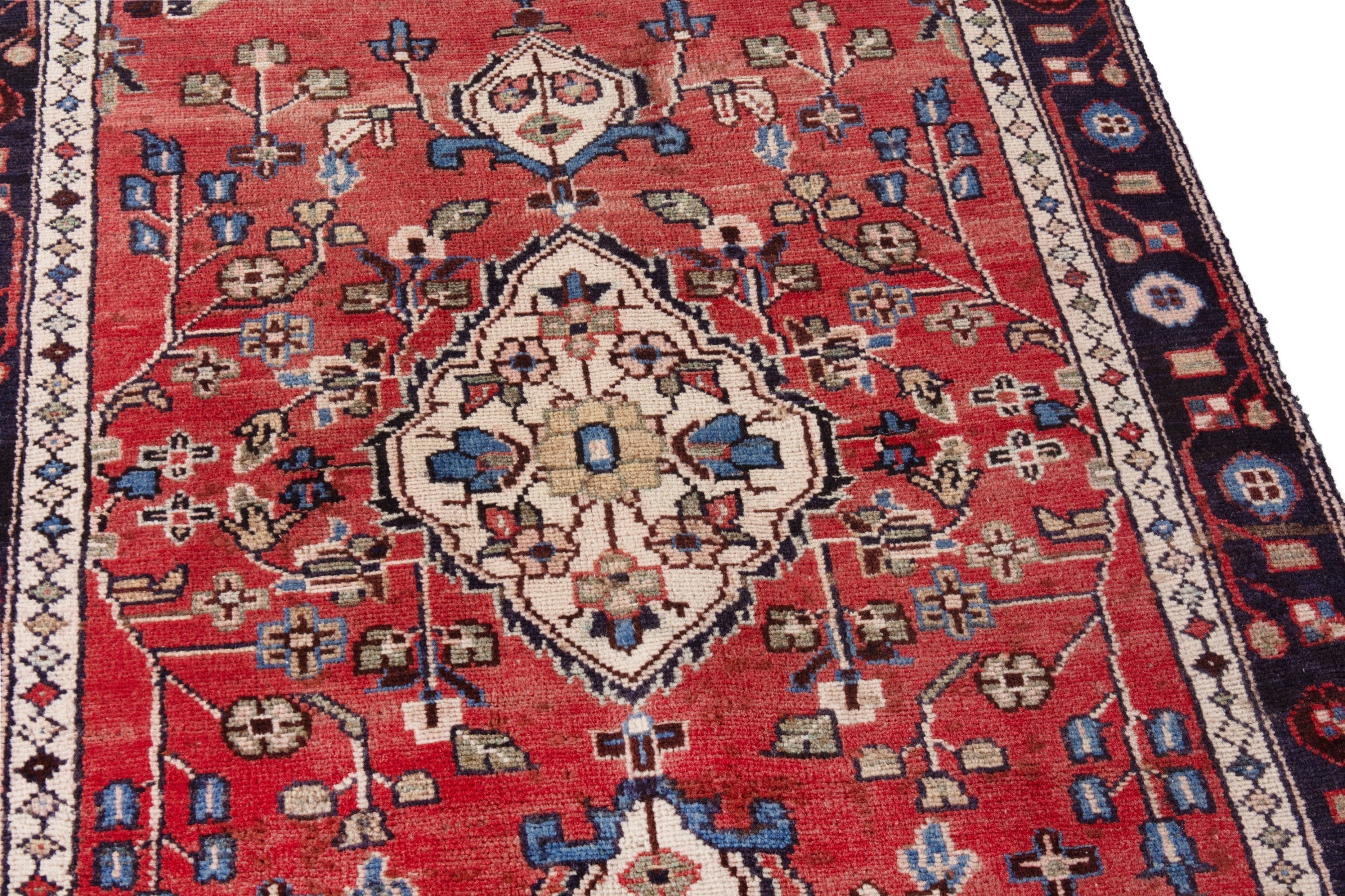 Persian Hamedan runner rug in deep red and burgundy, view 8 of 19