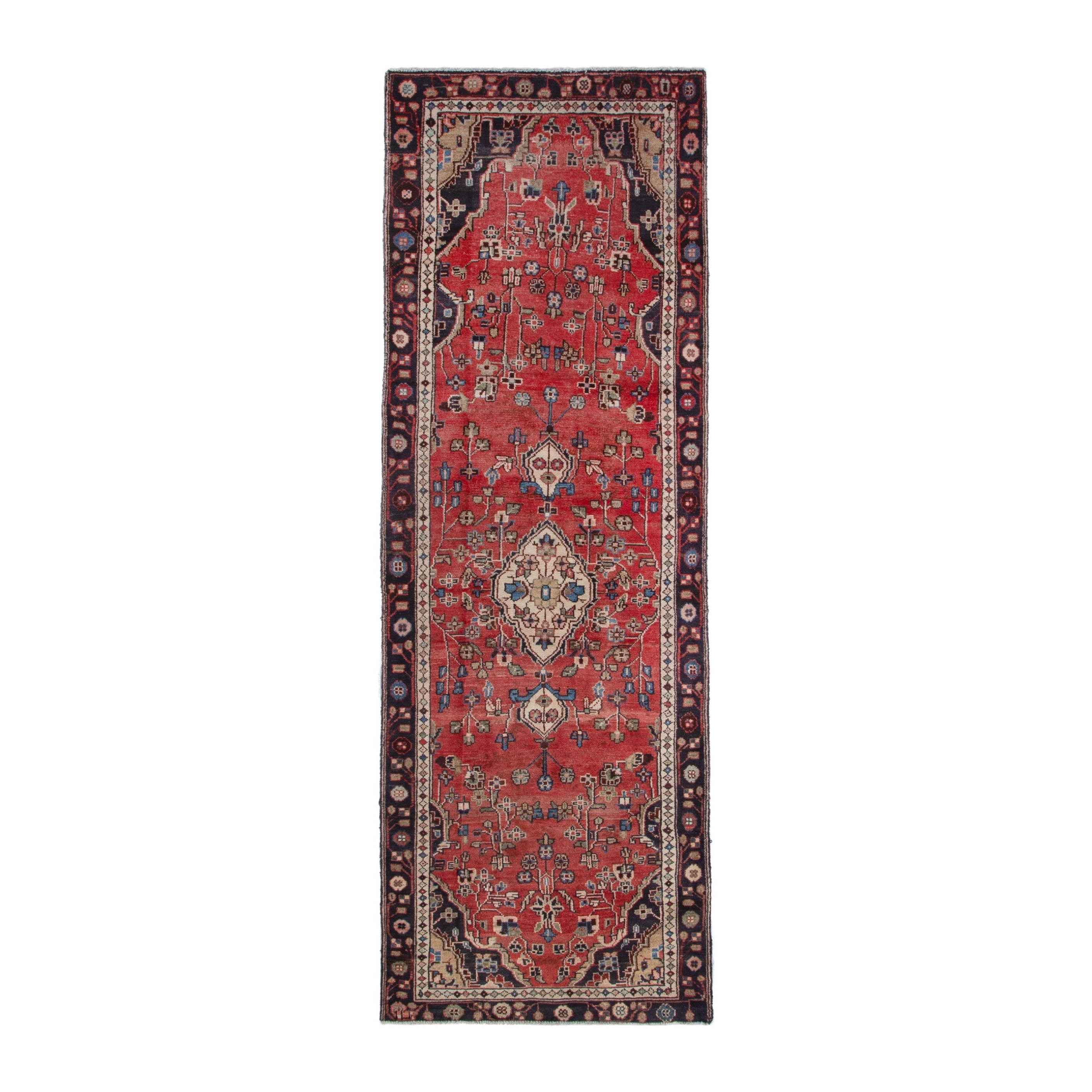 Persian Hamedan runner rug in deep red and burgundy, 3'2" x 9'4"