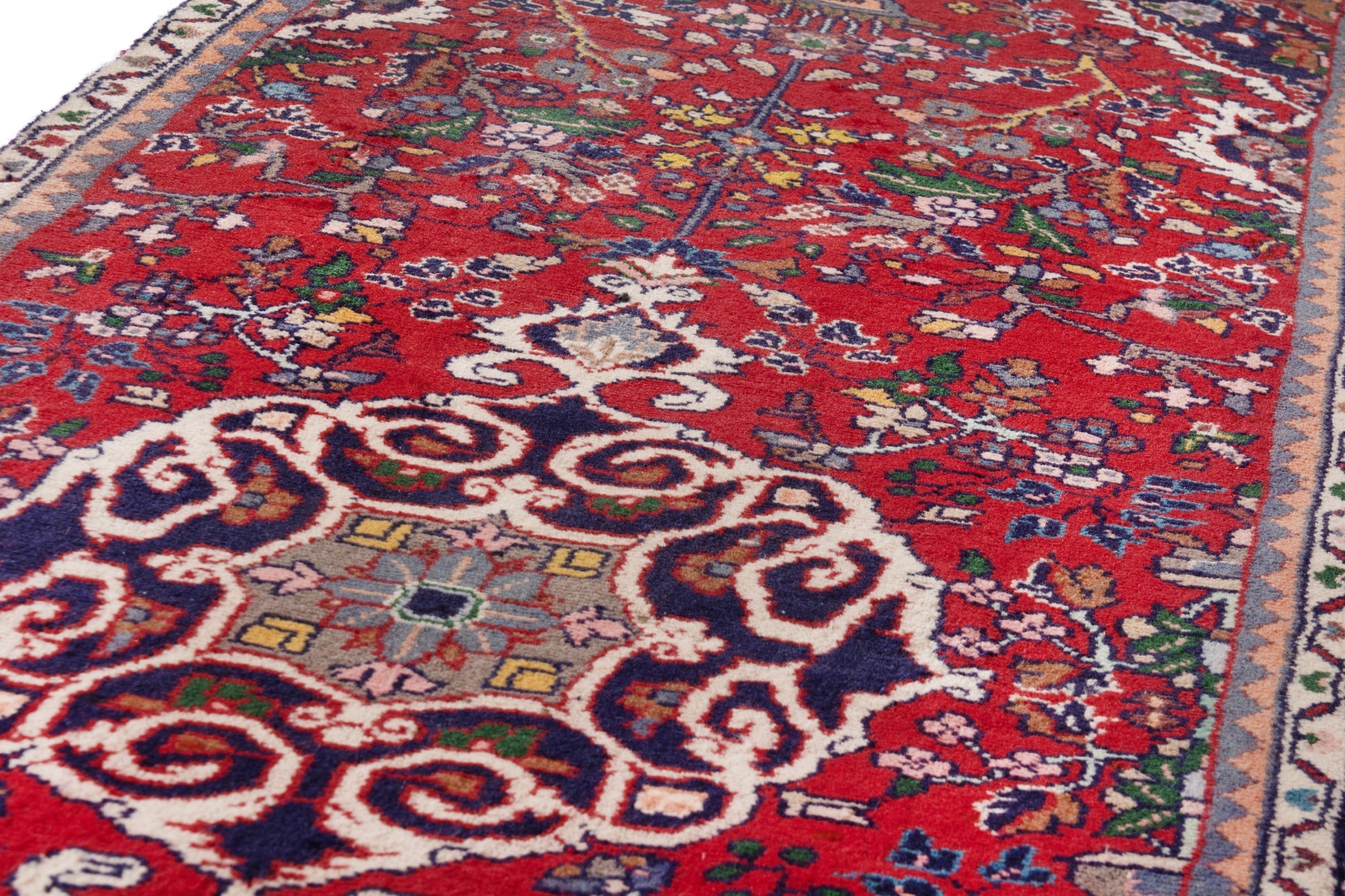 Persian Hamedan runner rug in deep red and cream, view 10 of 19