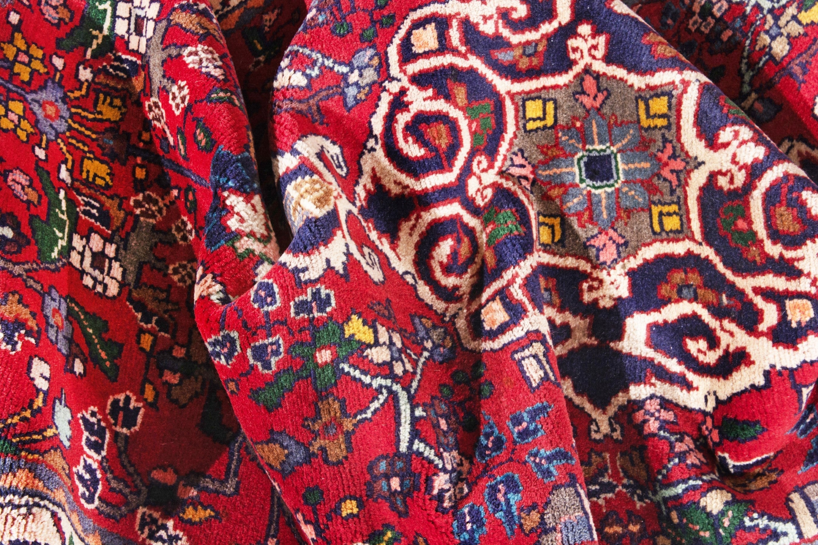 Persian Hamedan runner rug in deep red and cream, view 17 of 19