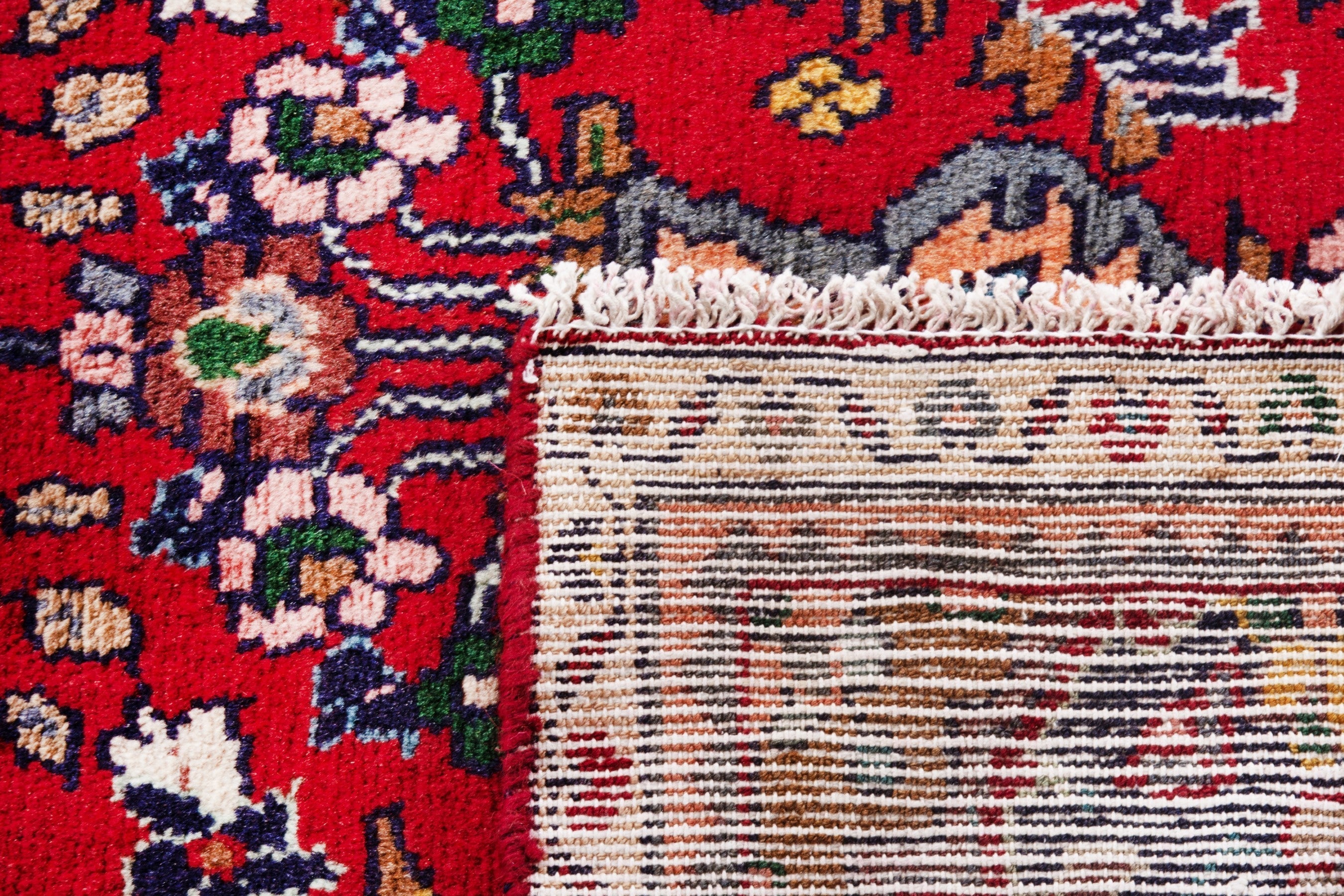 Persian Hamedan runner rug in deep red and cream, view 19 of 19