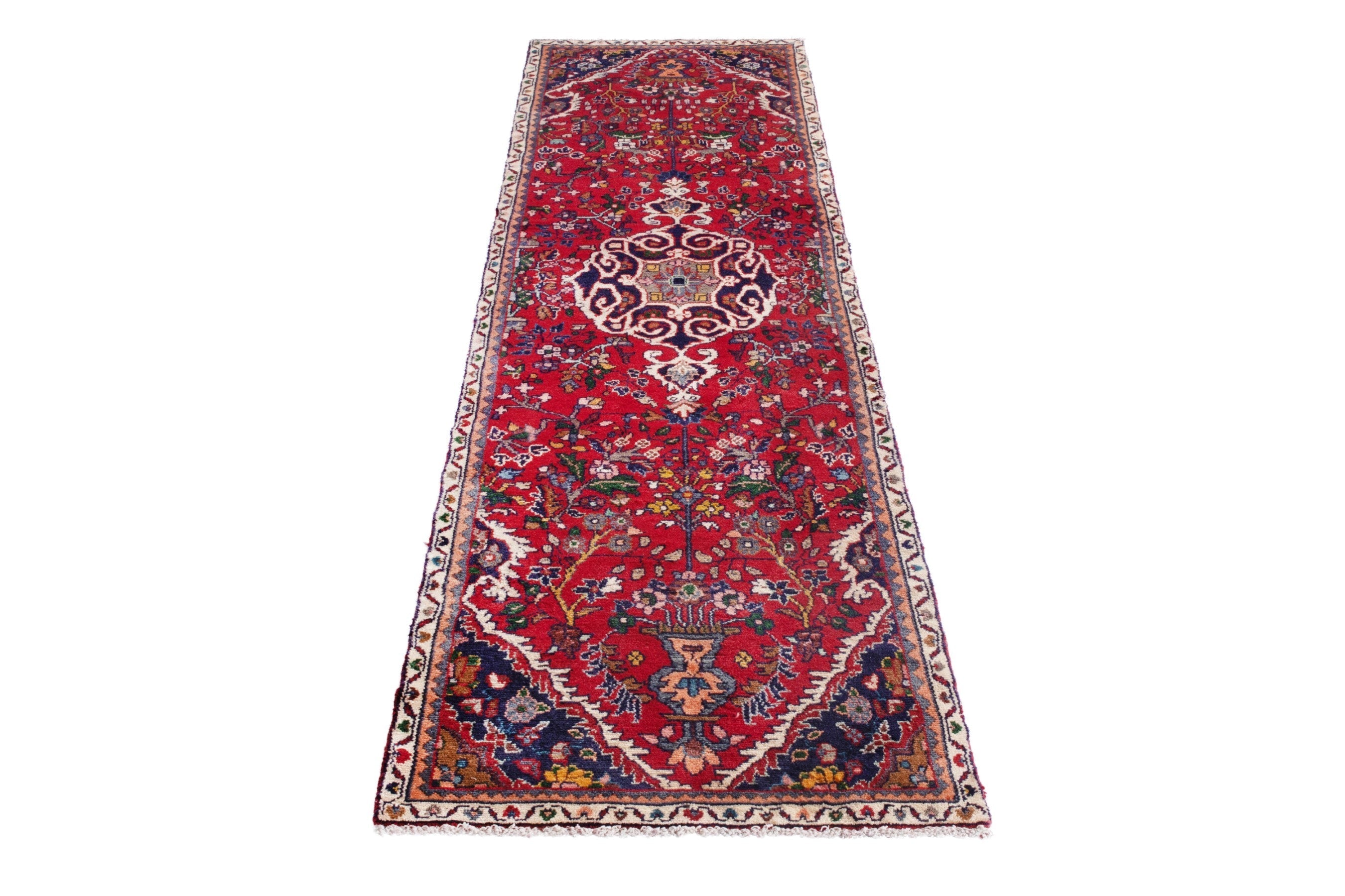 Persian Hamedan runner rug in deep red and cream, view 2 of 19