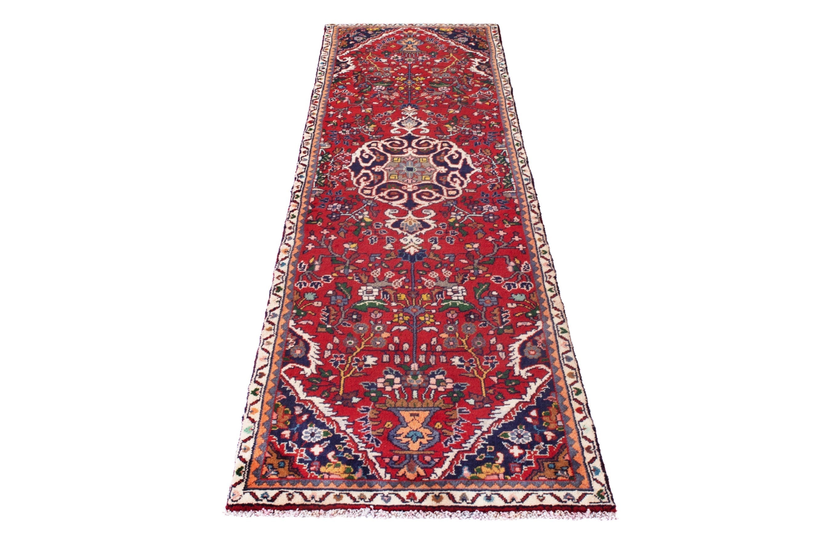 Persian Hamedan runner rug in deep red and cream, view 3 of 19