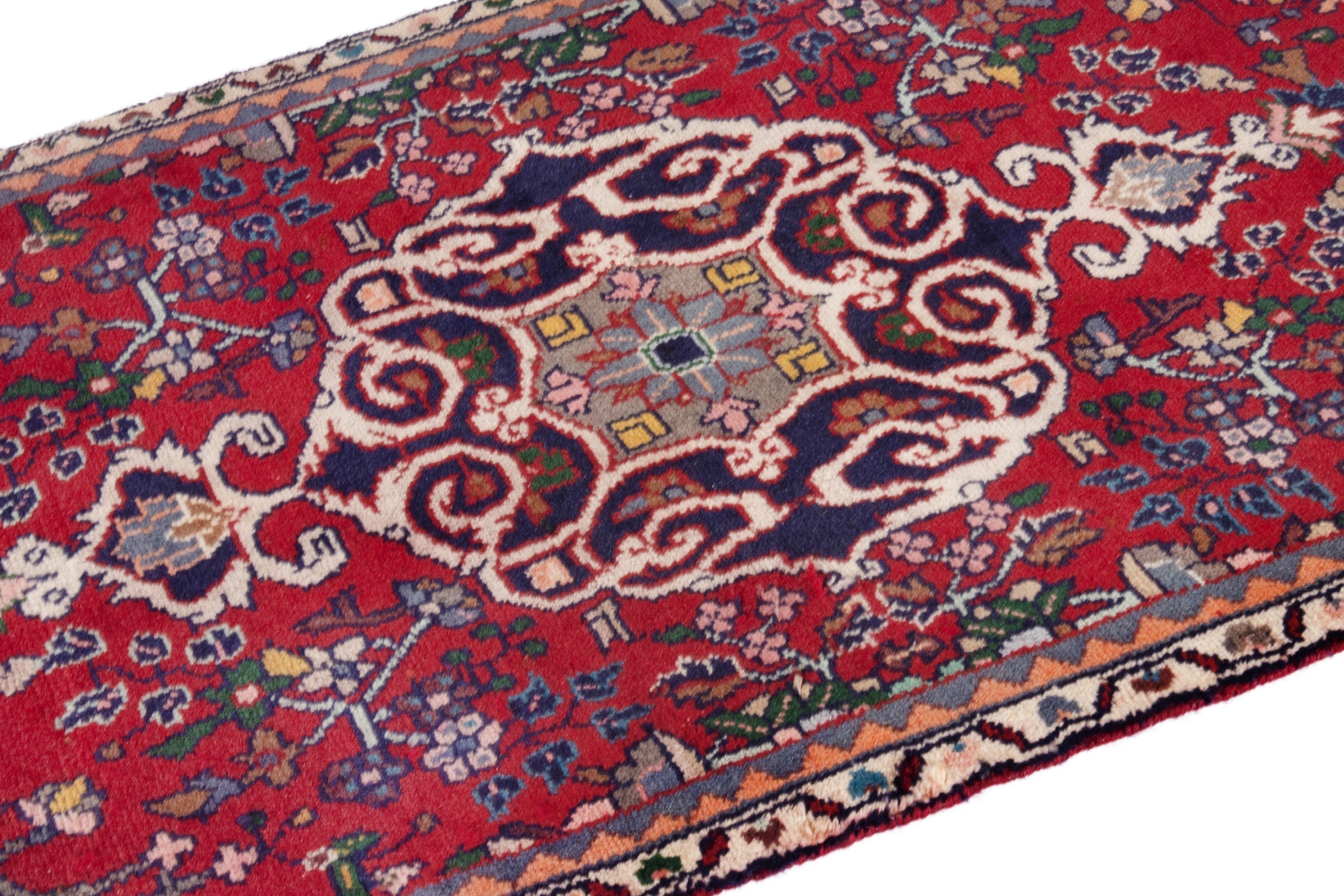 Persian Hamedan runner rug in deep red and cream, view 6 of 19