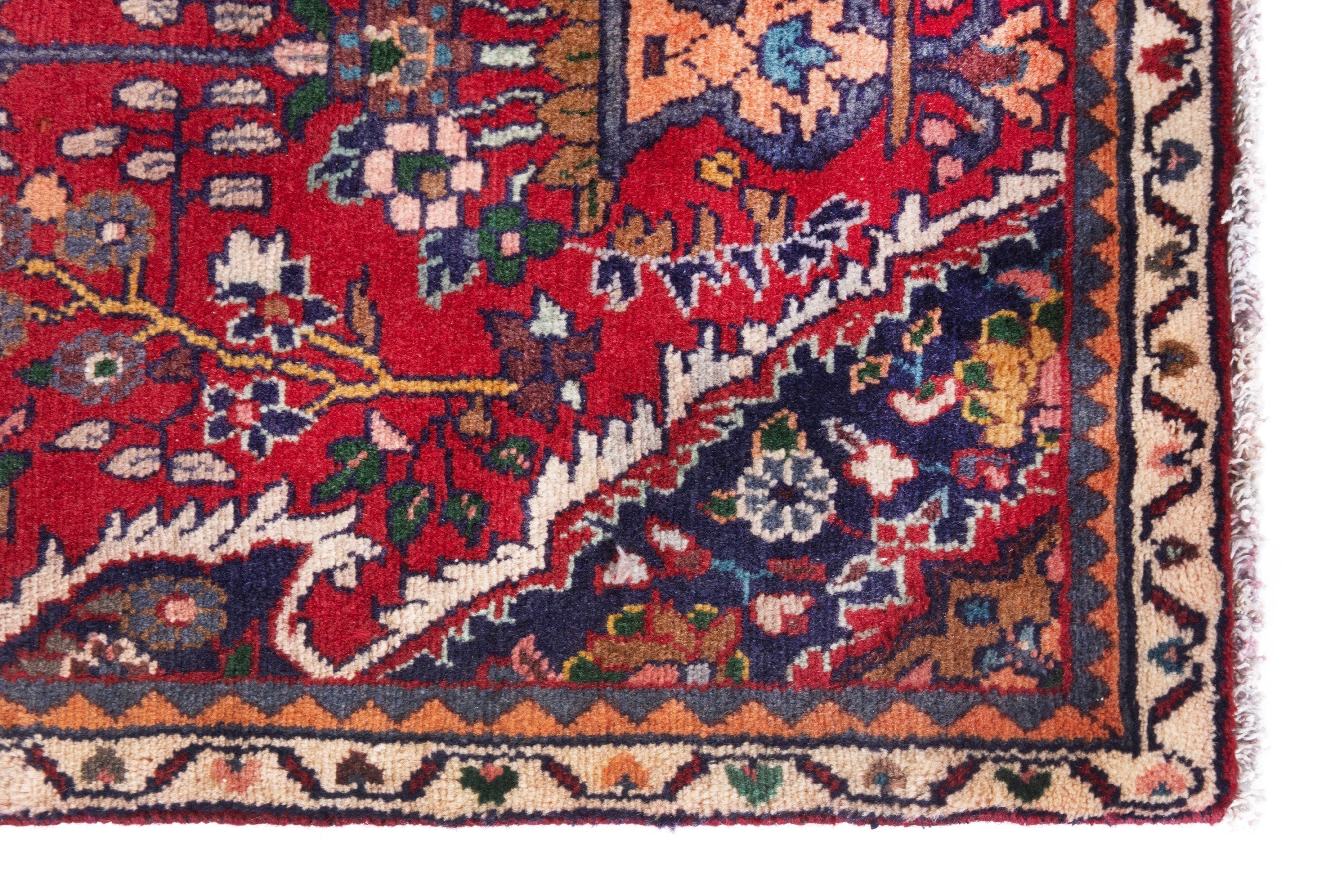 Persian Hamedan runner rug in deep red and cream, view 7 of 19
