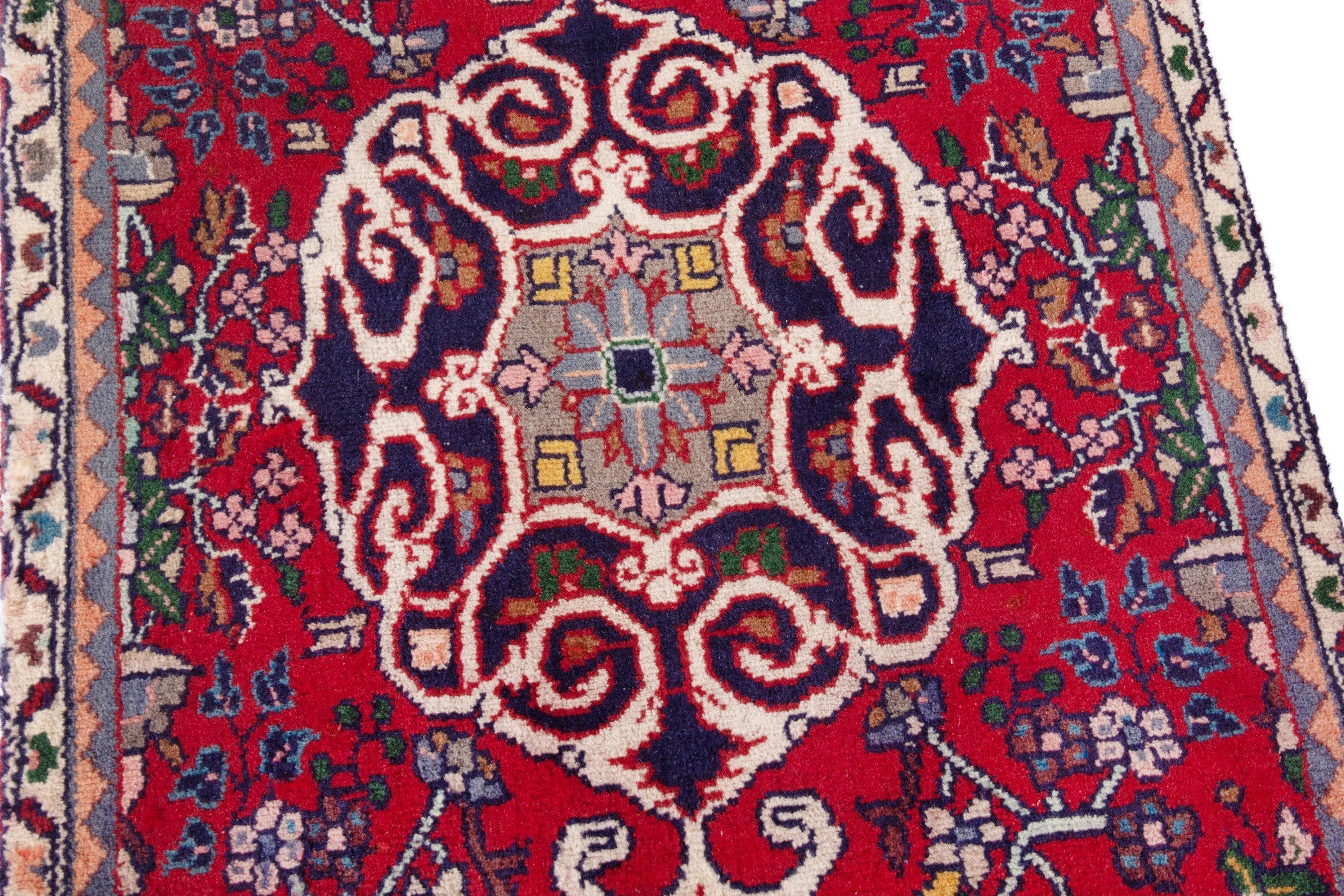 Persian Hamedan runner rug in deep red and cream, view 8 of 19