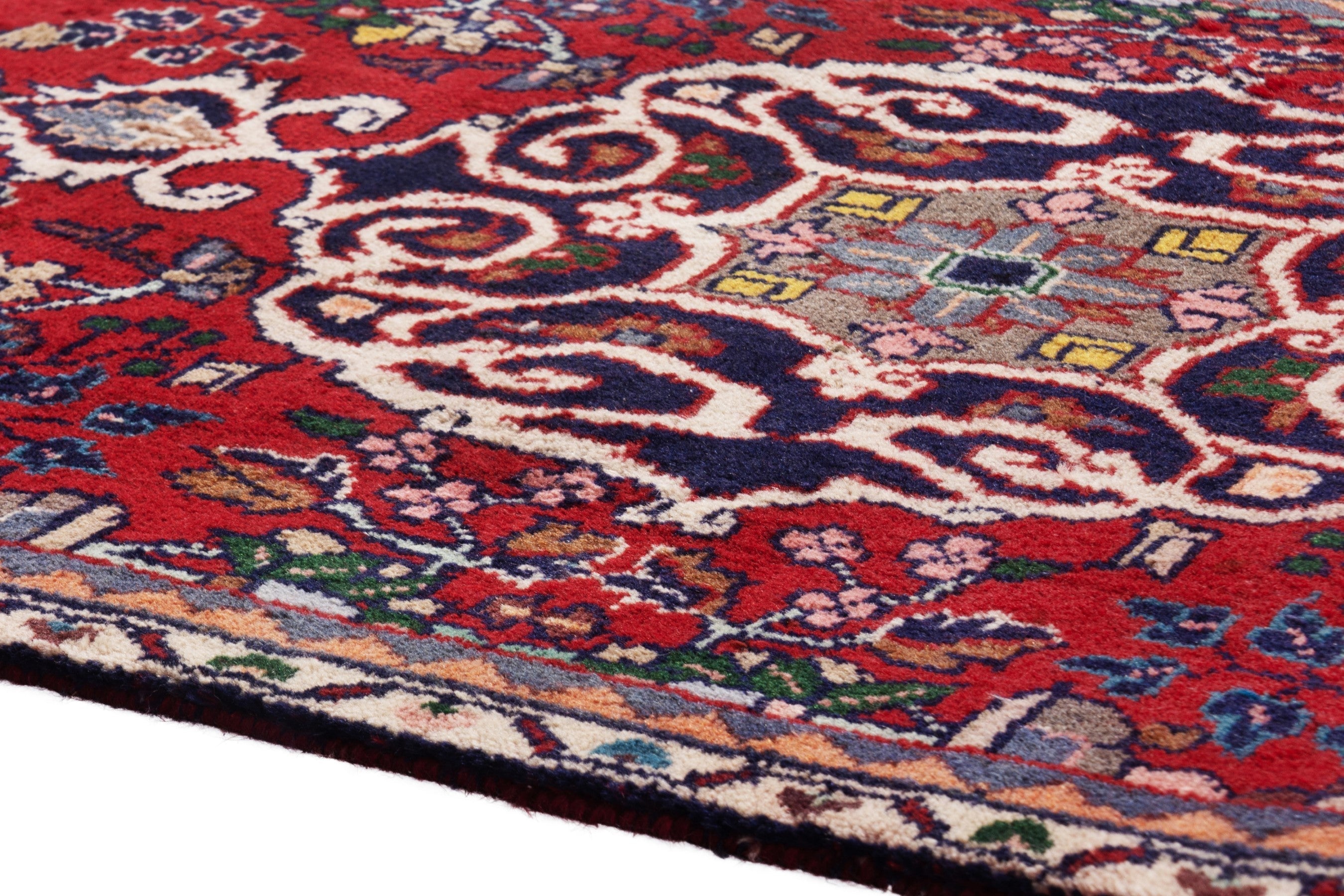 Persian Hamedan runner rug in deep red and cream, view 5 of 19