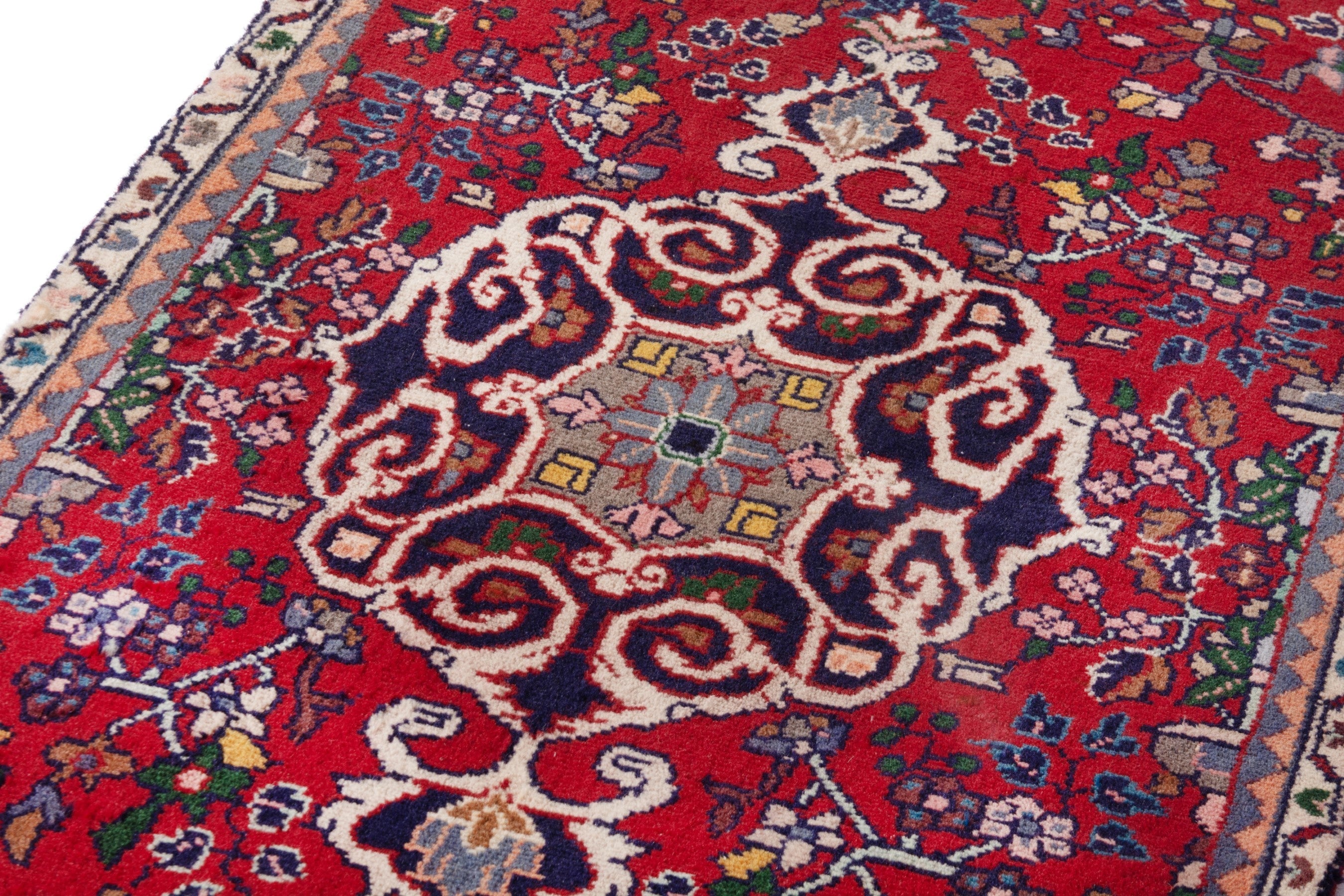 Persian Hamedan runner rug in deep red and cream, view 9 of 19