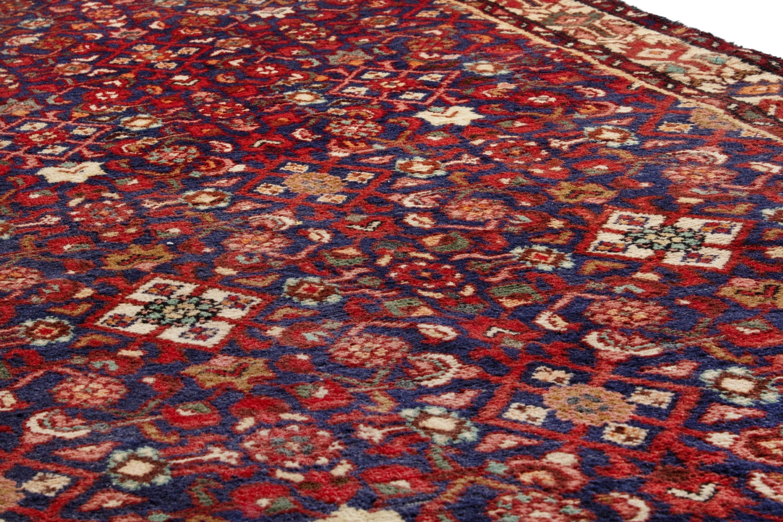 Persian Arak runner rug in burgundy and antique gold, view 10 of 18
