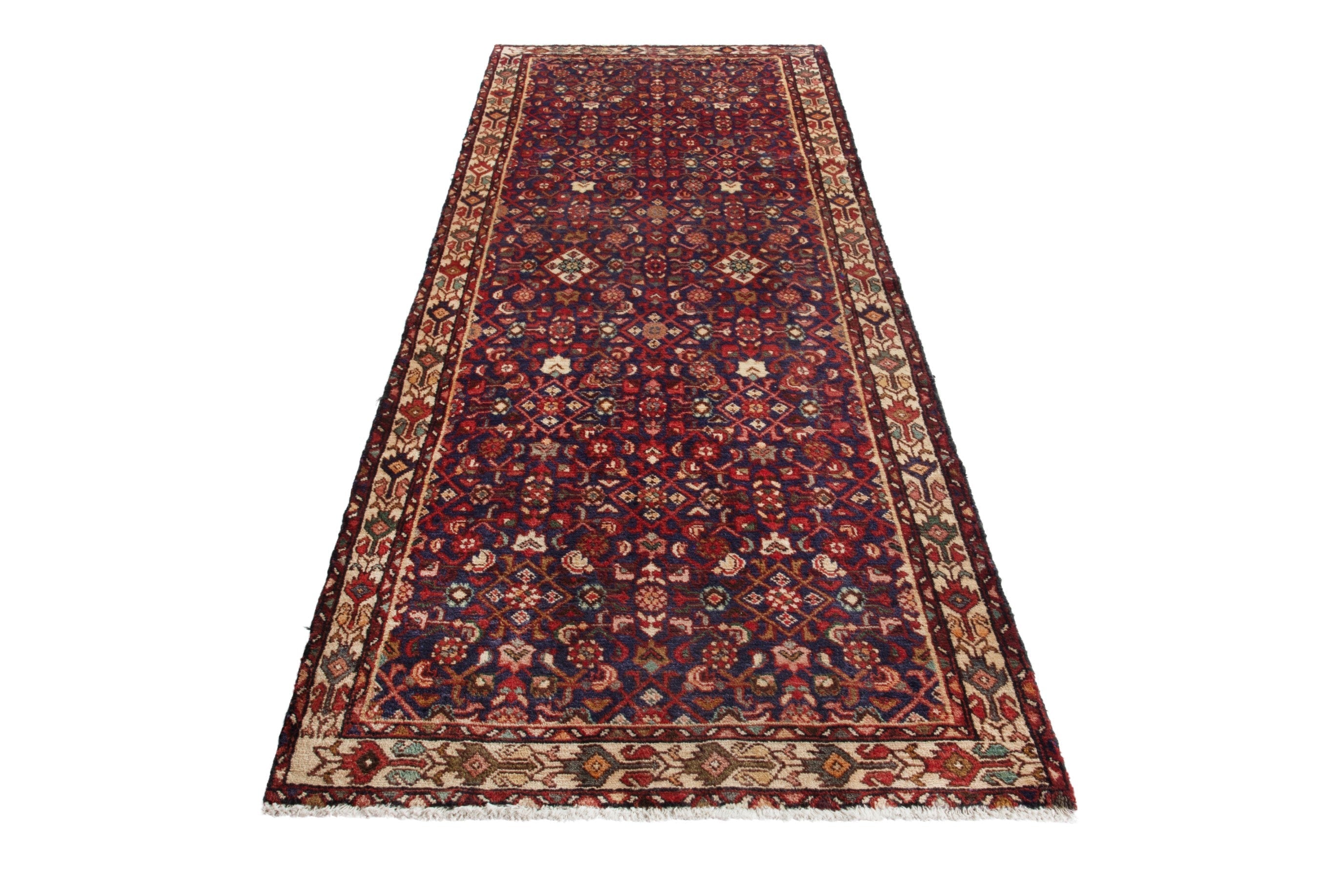 Persian Arak runner rug in burgundy and antique gold, view 2 of 18