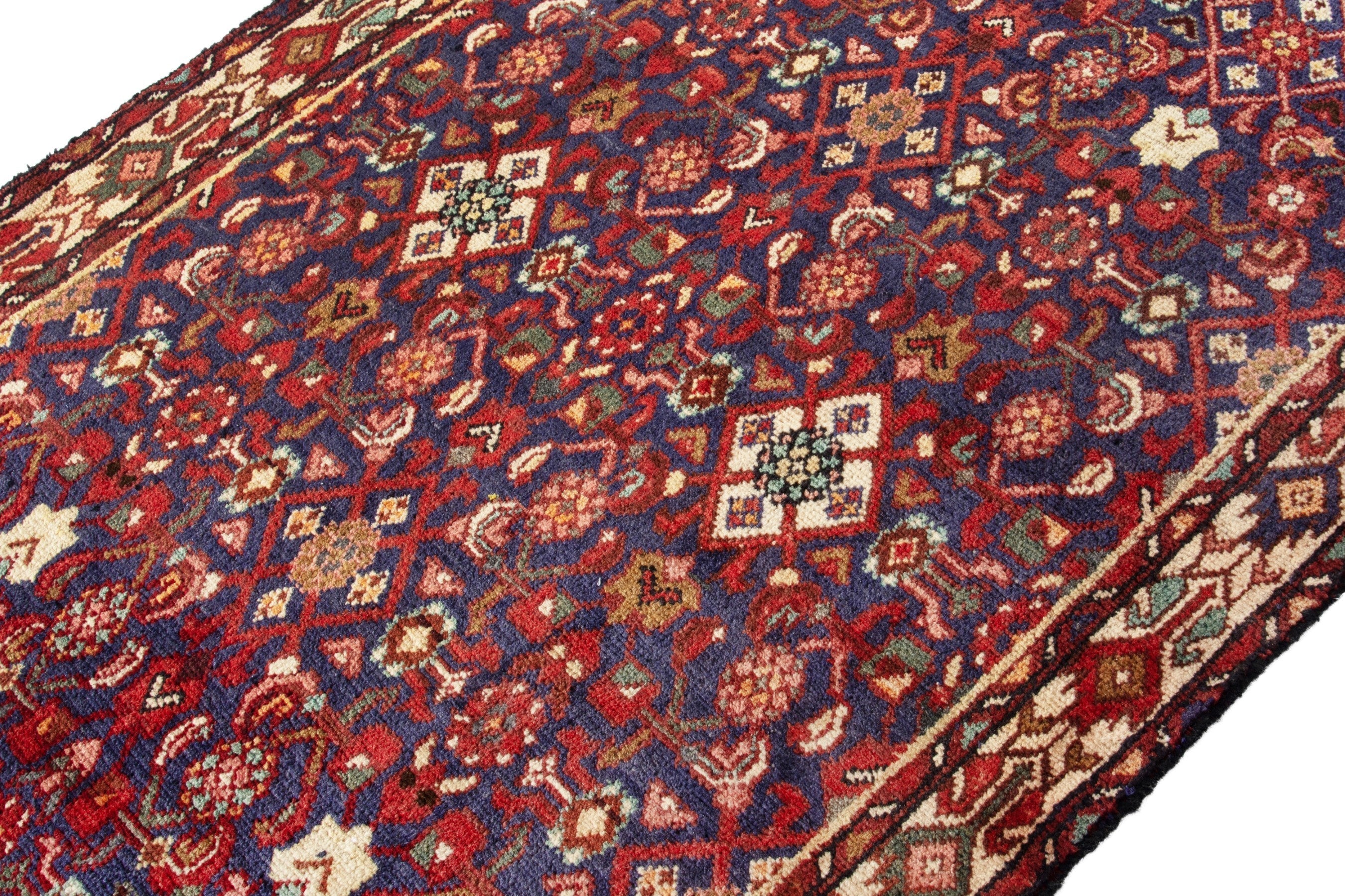 Persian Arak runner rug in burgundy and antique gold, view 6 of 18