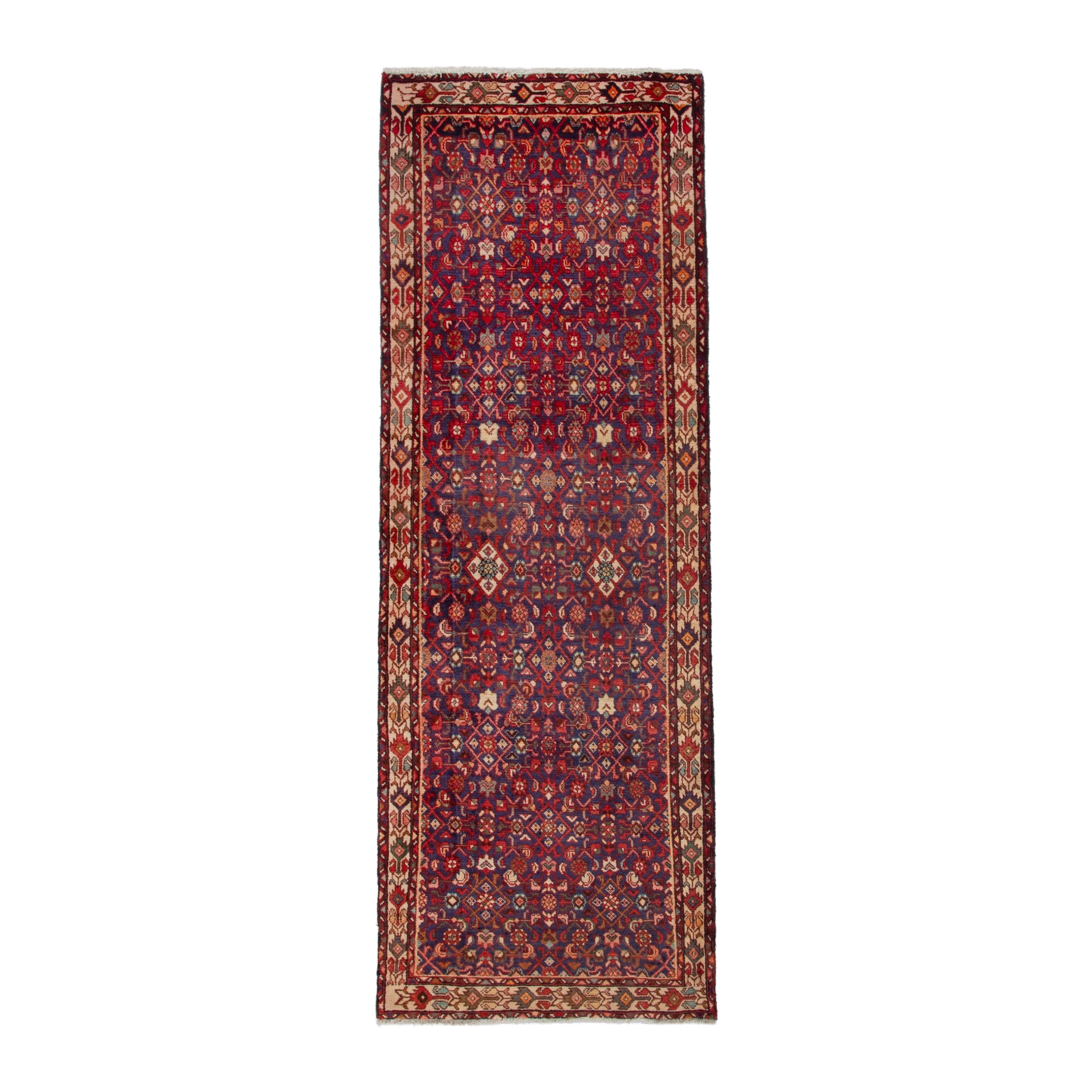 Persian Arak runner rug in burgundy and antique gold, 3'4" x 10'3"