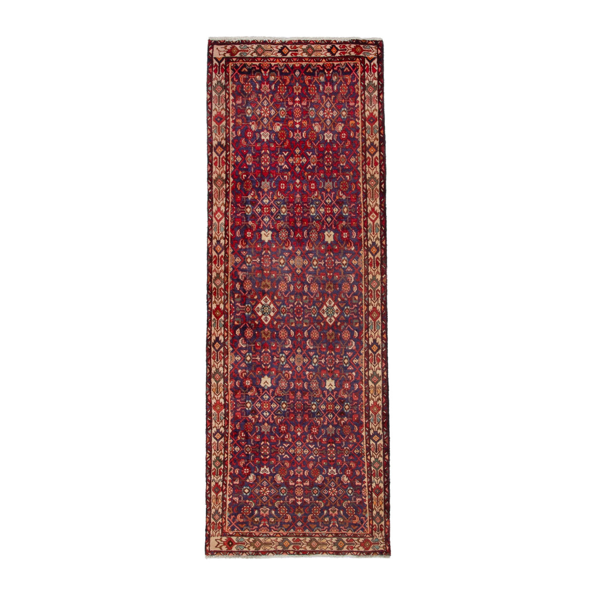 Persian Arak runner rug in burgundy and antique gold, 3'4" x 10'3"