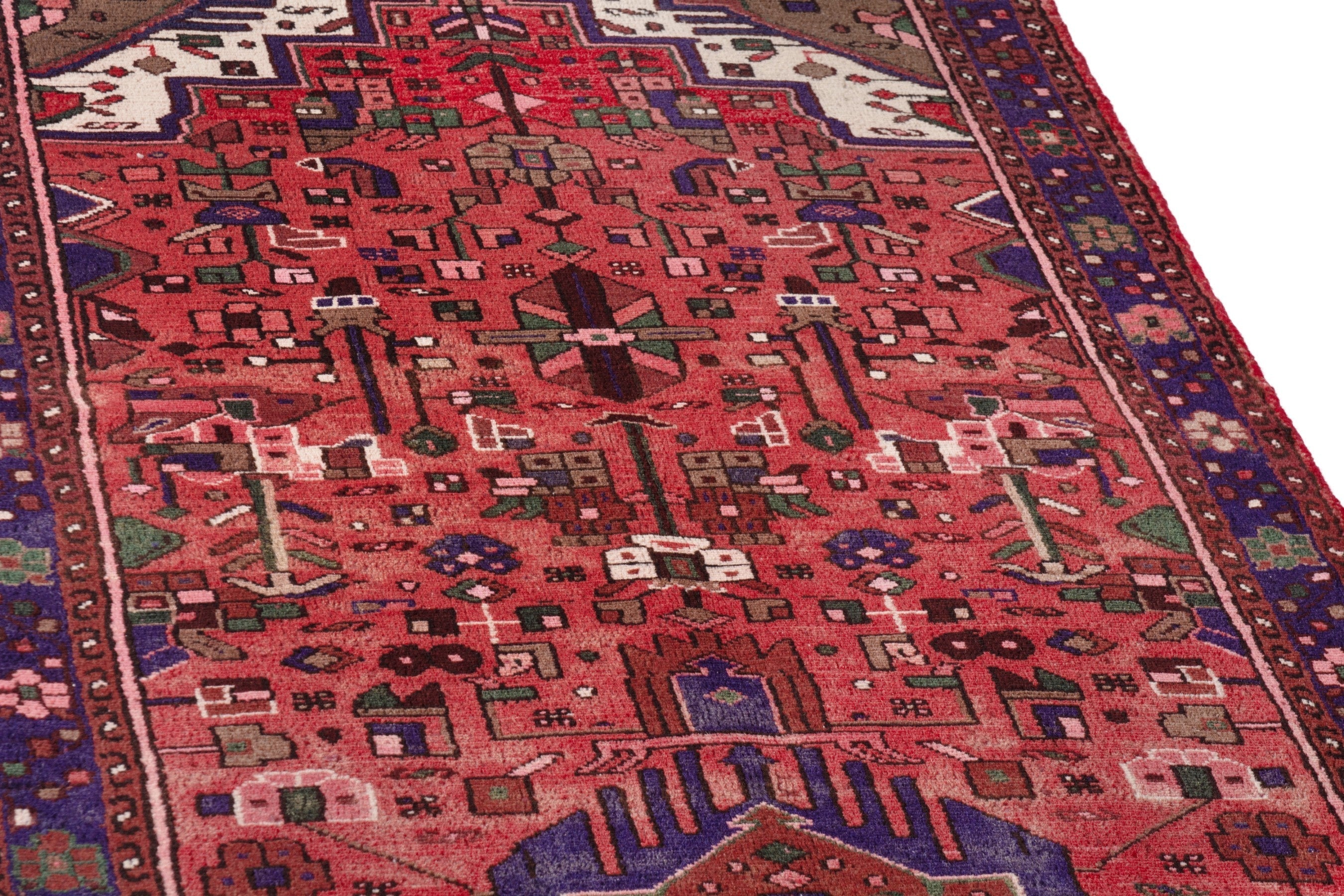 Persian Zanjan runner rug in deep red and navy, view 8 of 21