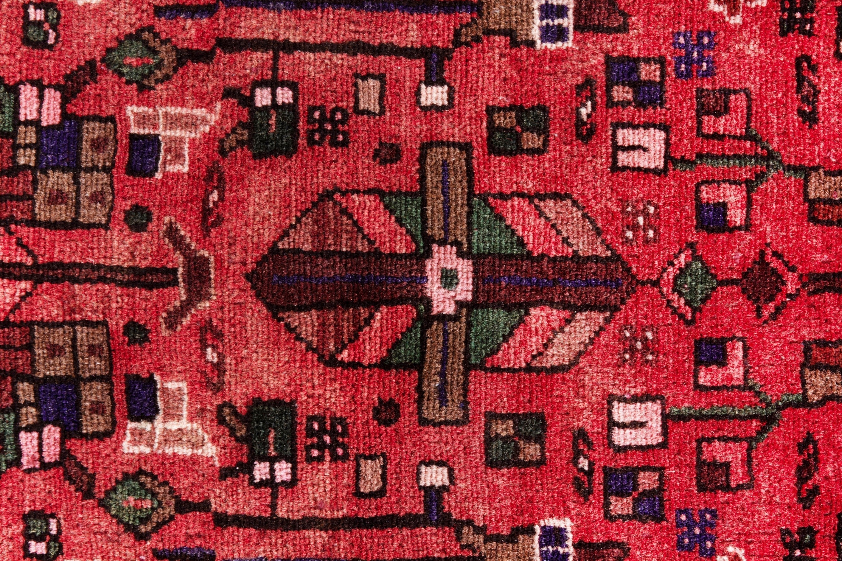Persian Zanjan runner rug in deep red and navy, view 14 of 21