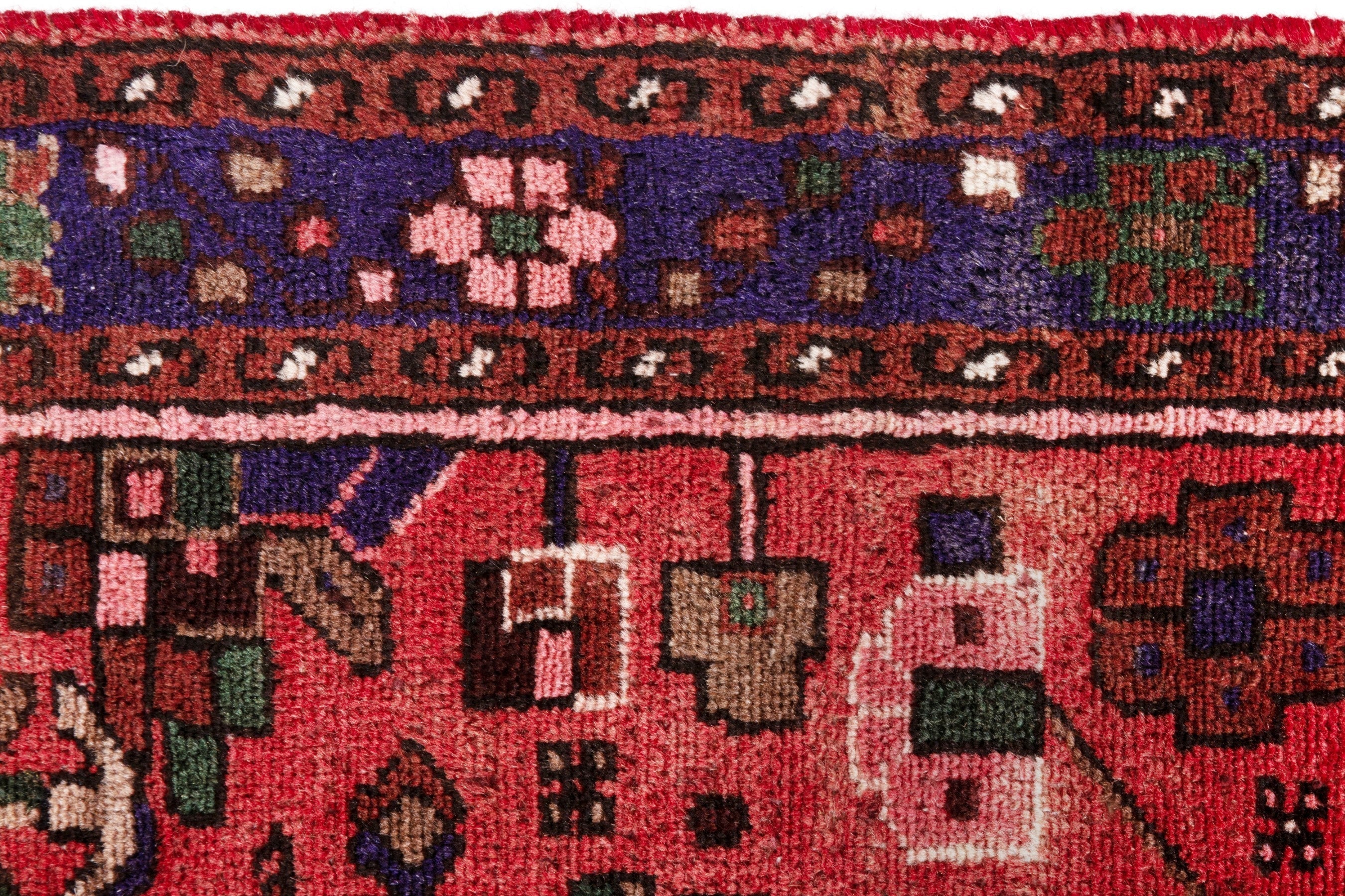 Persian Zanjan runner rug in deep red and navy, view 12 of 21