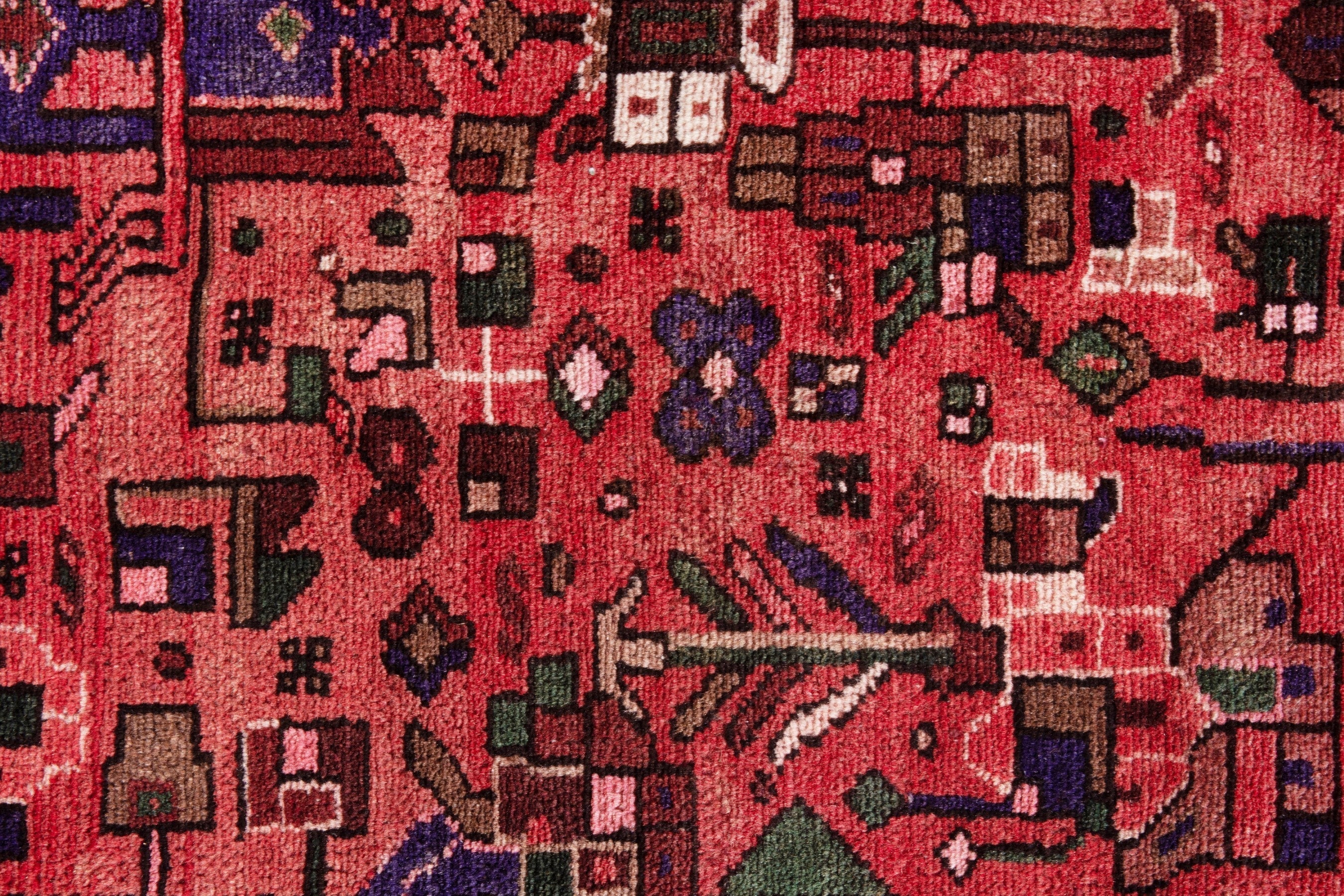 Persian Zanjan runner rug in deep red and navy, view 17 of 21